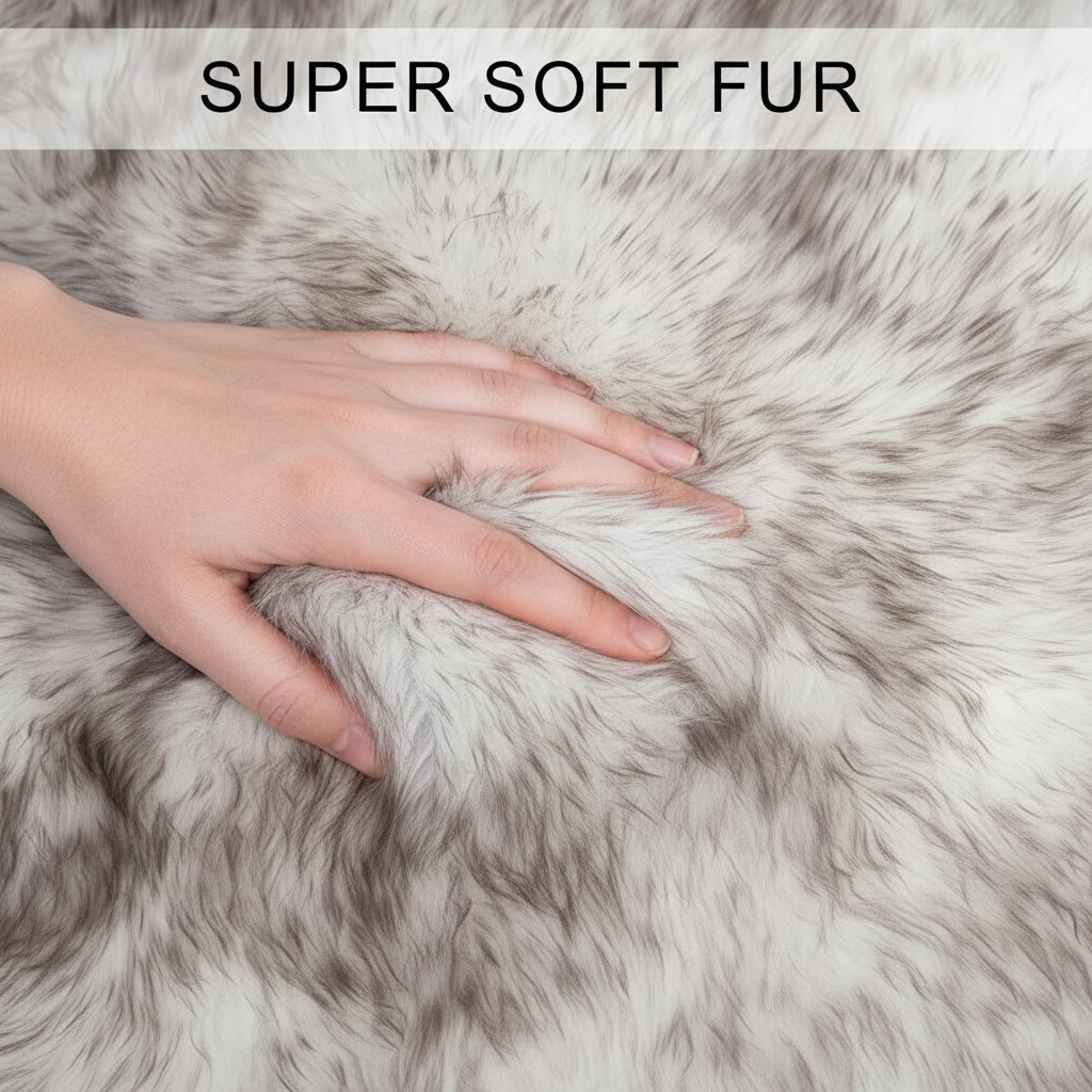 Natural Wolf Tips Sheepskin Rug Shearling Fur Pelt - Ethically Sourced - Oeko Tex Certified