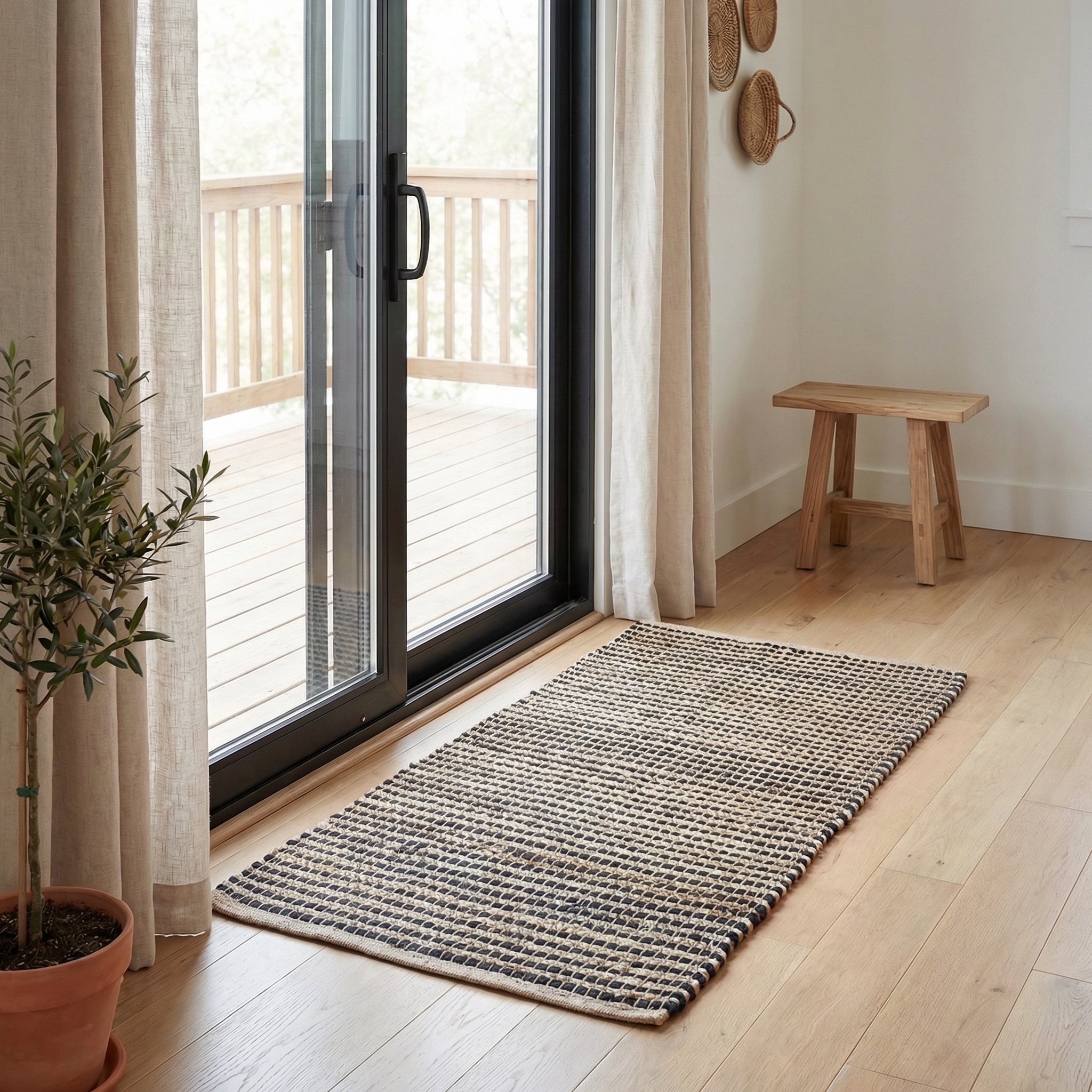 Black Jute & Chindi Woven Rug – Reversible Grid Farmhouse Area Rug | Terra Collection