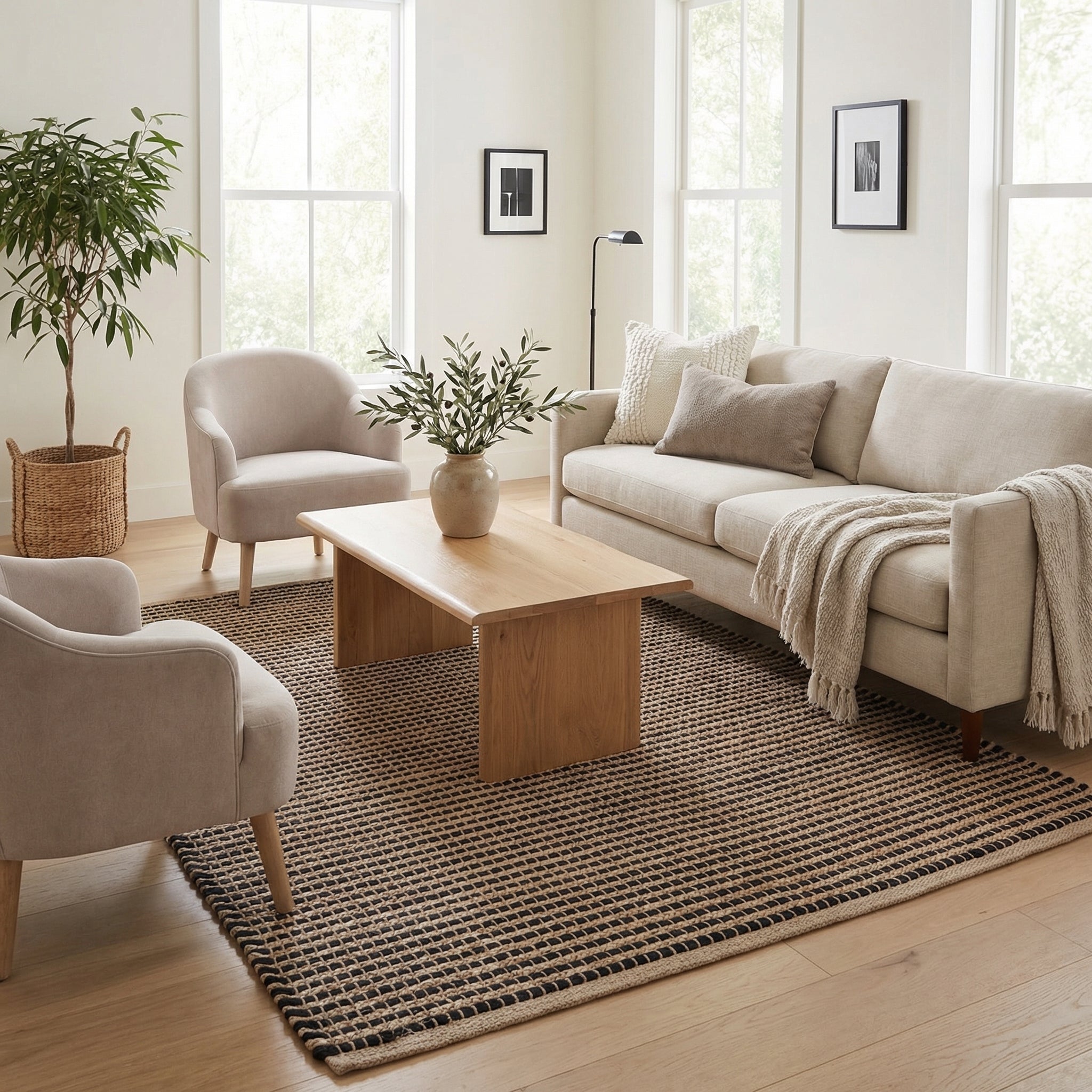 Black Jute & Chindi Woven Rug – Reversible Grid Farmhouse Area Rug | Terra Collection