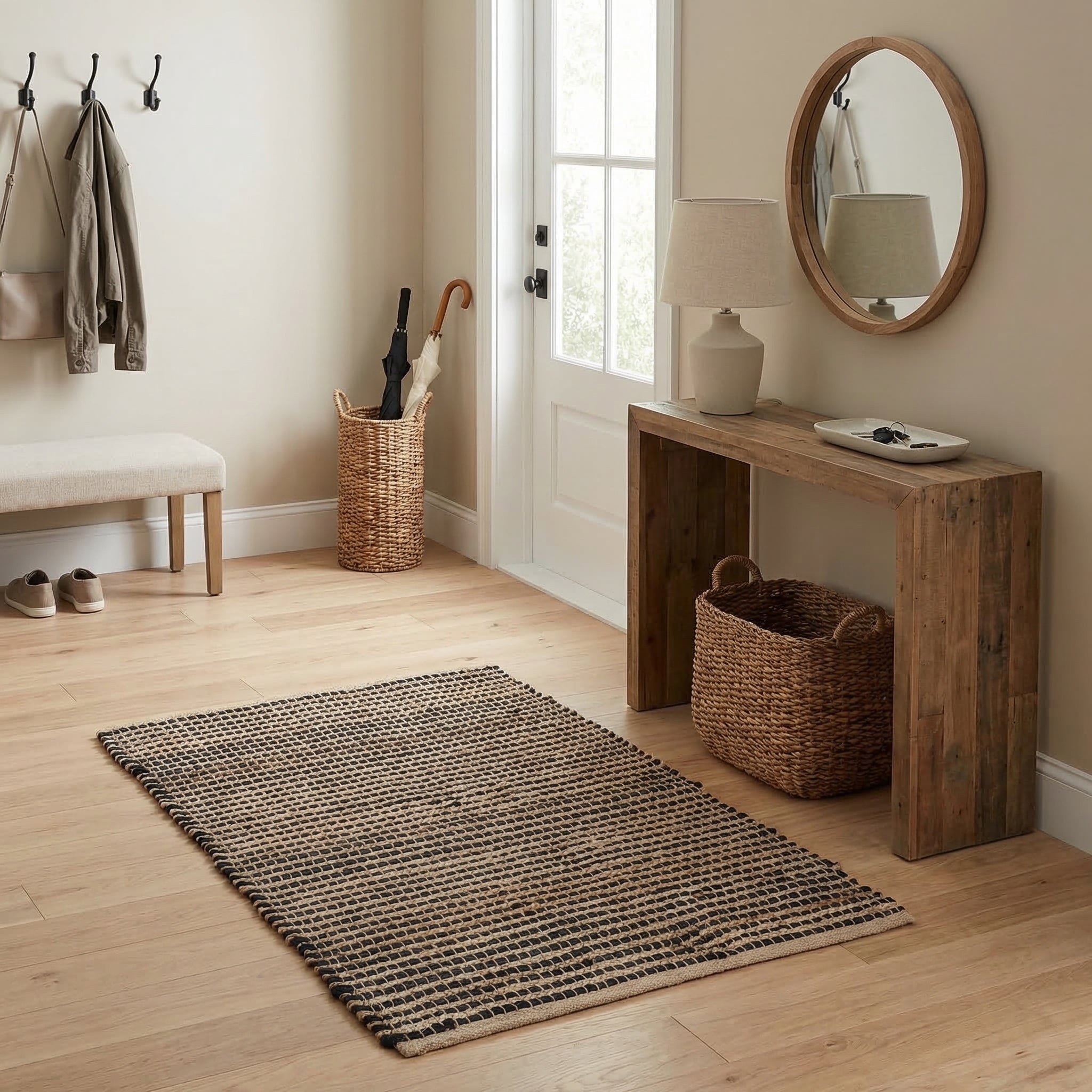 Black Jute & Chindi Woven Rug – Reversible Grid Farmhouse Area Rug | Terra Collection