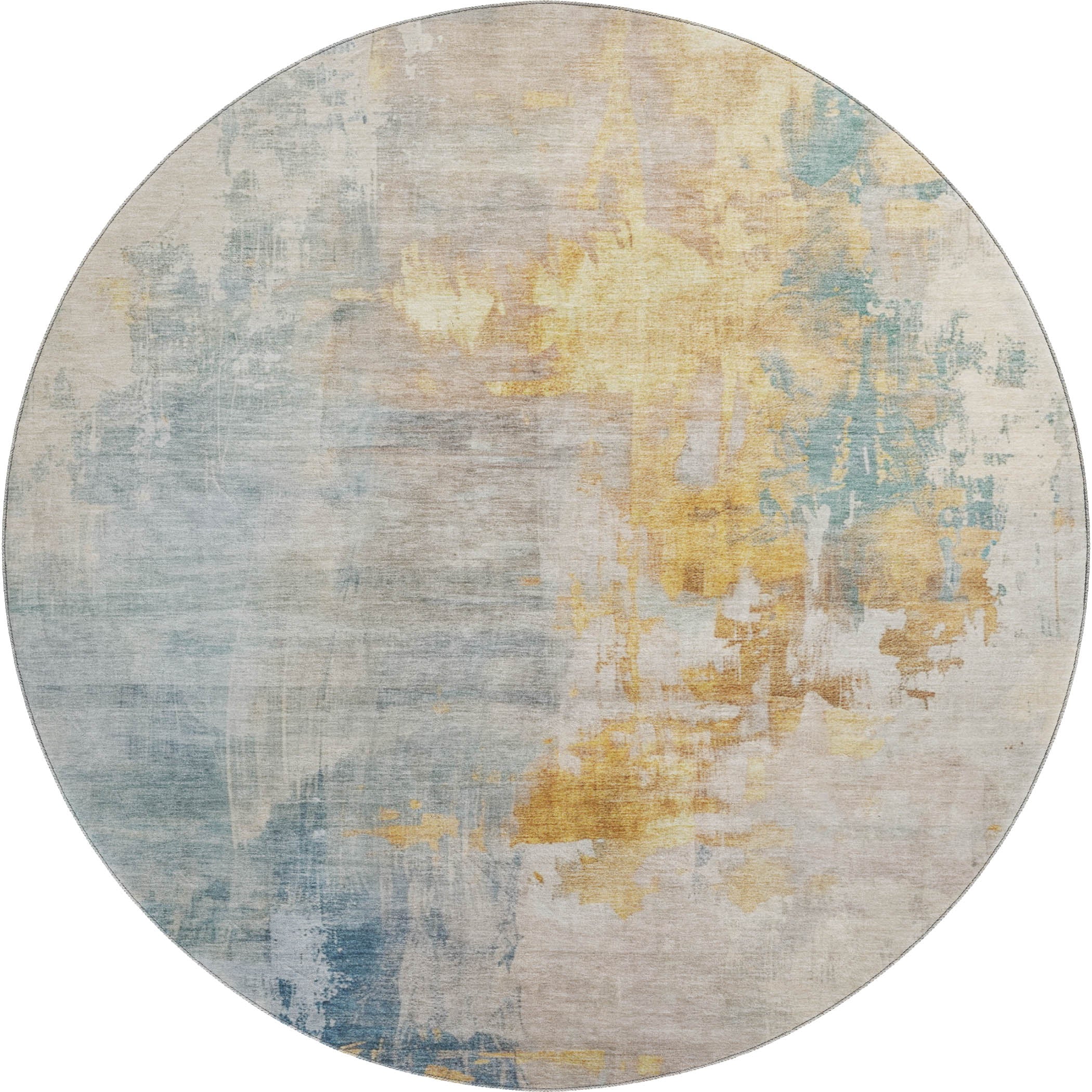 Luxury Washable Indoor/Outdoor Transitional BC4 Linen Ivory Rug 8' x 8' #shape_Round