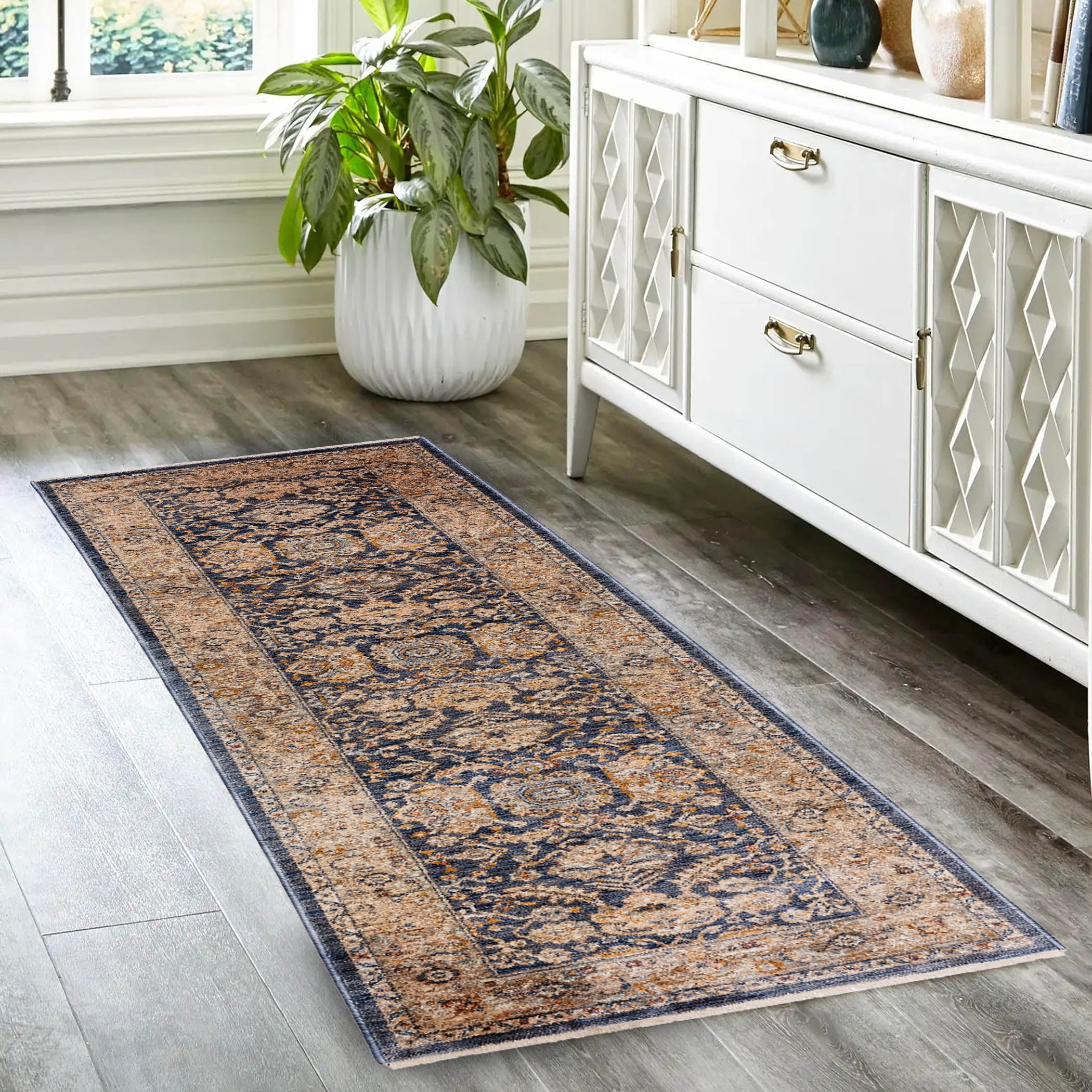 Traditional BE8 Navy Blue Rug 2'3" x 7'10" #shape_Runner