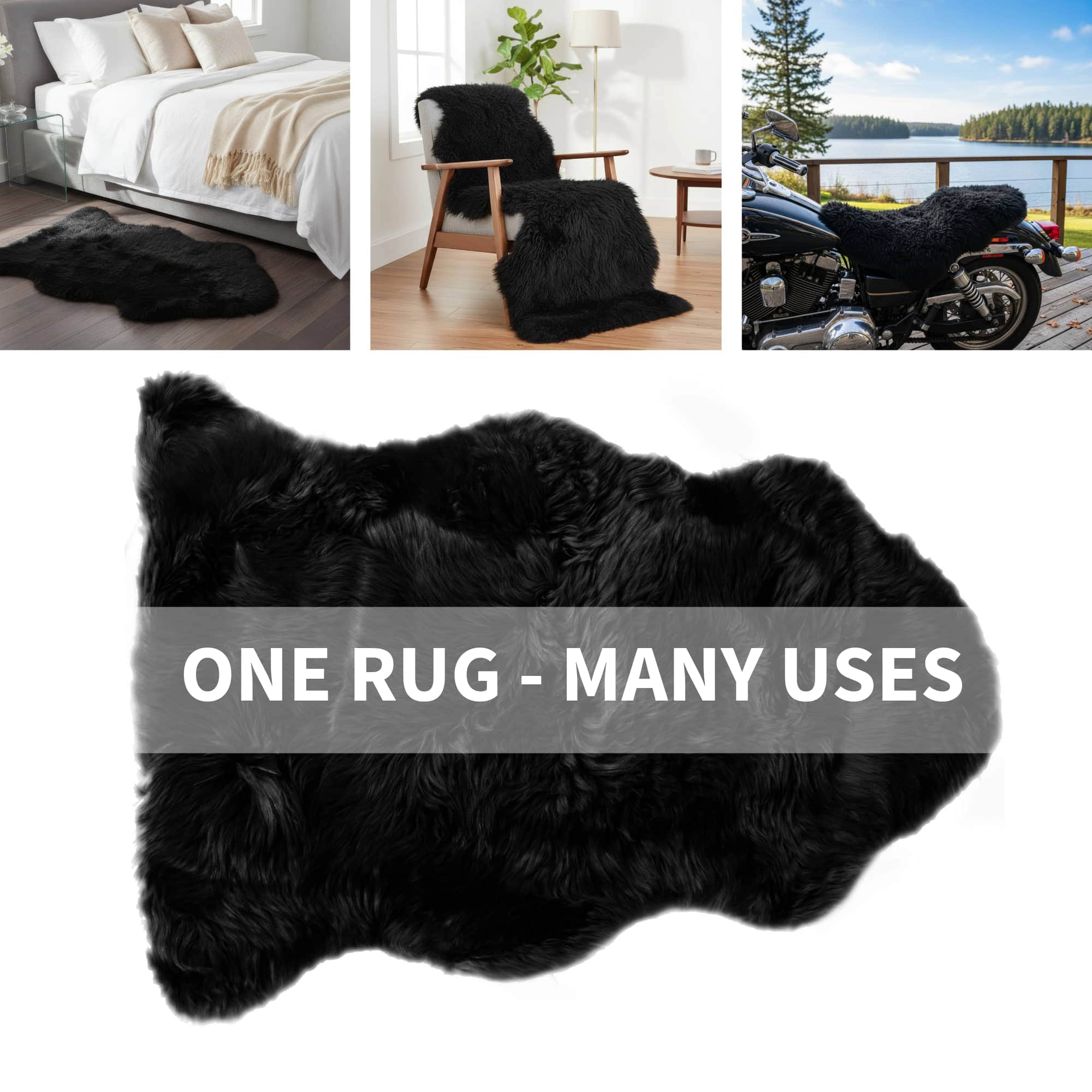 black sheepskin rug sheep skin fur carpet #size_2' x 3'