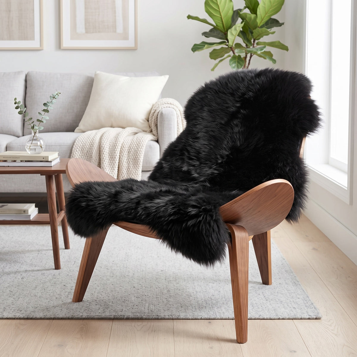 black sheepskin rug sheep skin fur carpet #Size_Single (1-Pelt) 2' x 3'