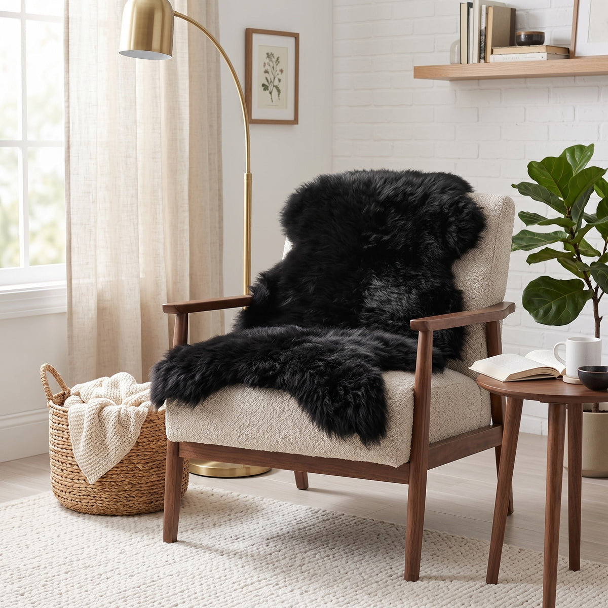 black sheepskin rug sheep skin fur carpet #Size_Single (1-Pelt) 2' x 3'