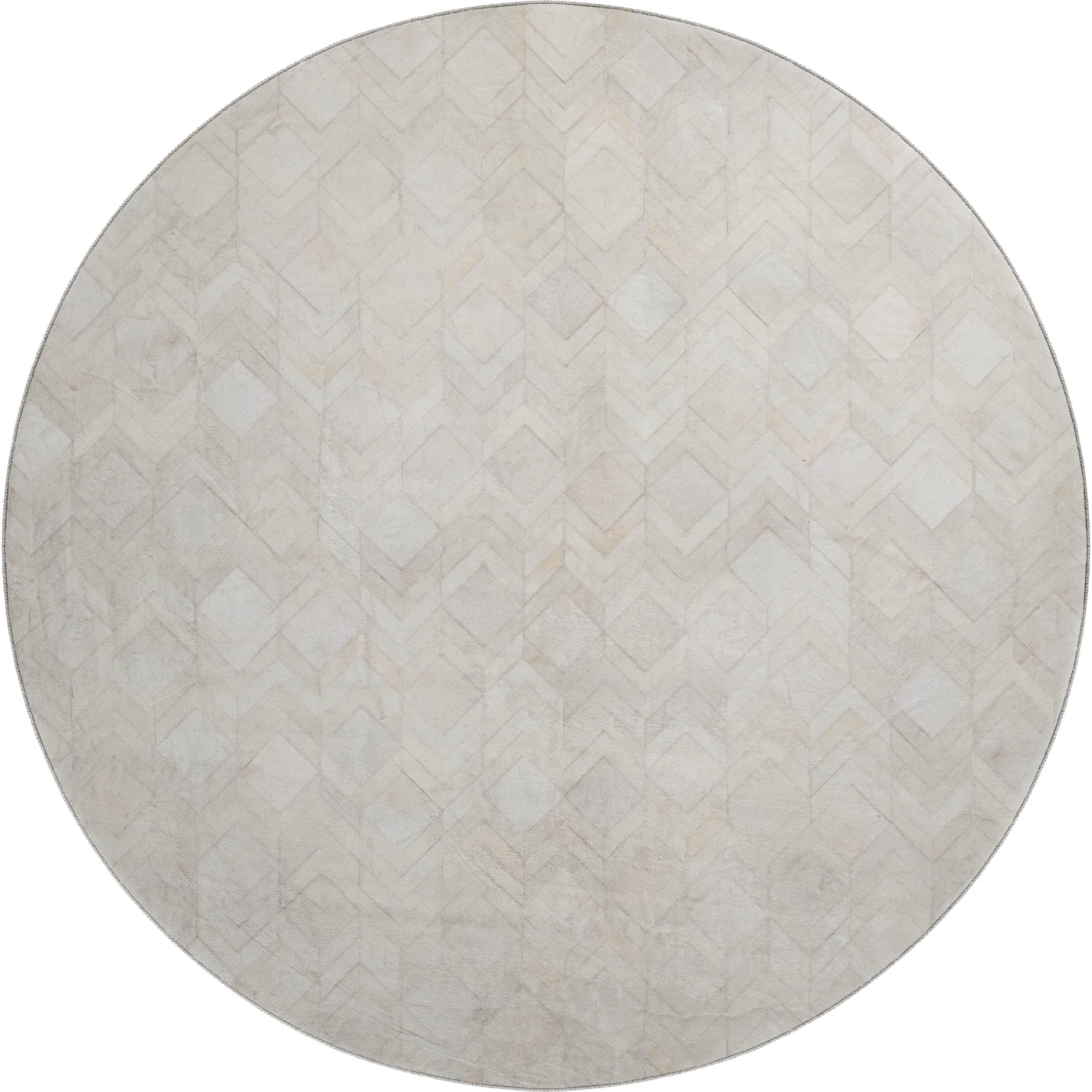 Luxury Washable Indoor/Outdoor Lodge BM5 Linen Ivory Rug 8' x 8' #shape_Round