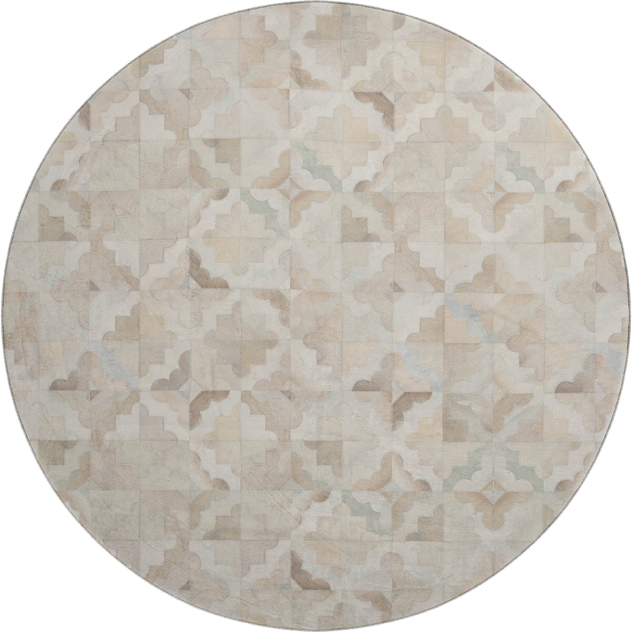 Luxury Washable Indoor/Outdoor Lodge BM8 Linen Ivory Rug 8' x 8' #shape_Round
