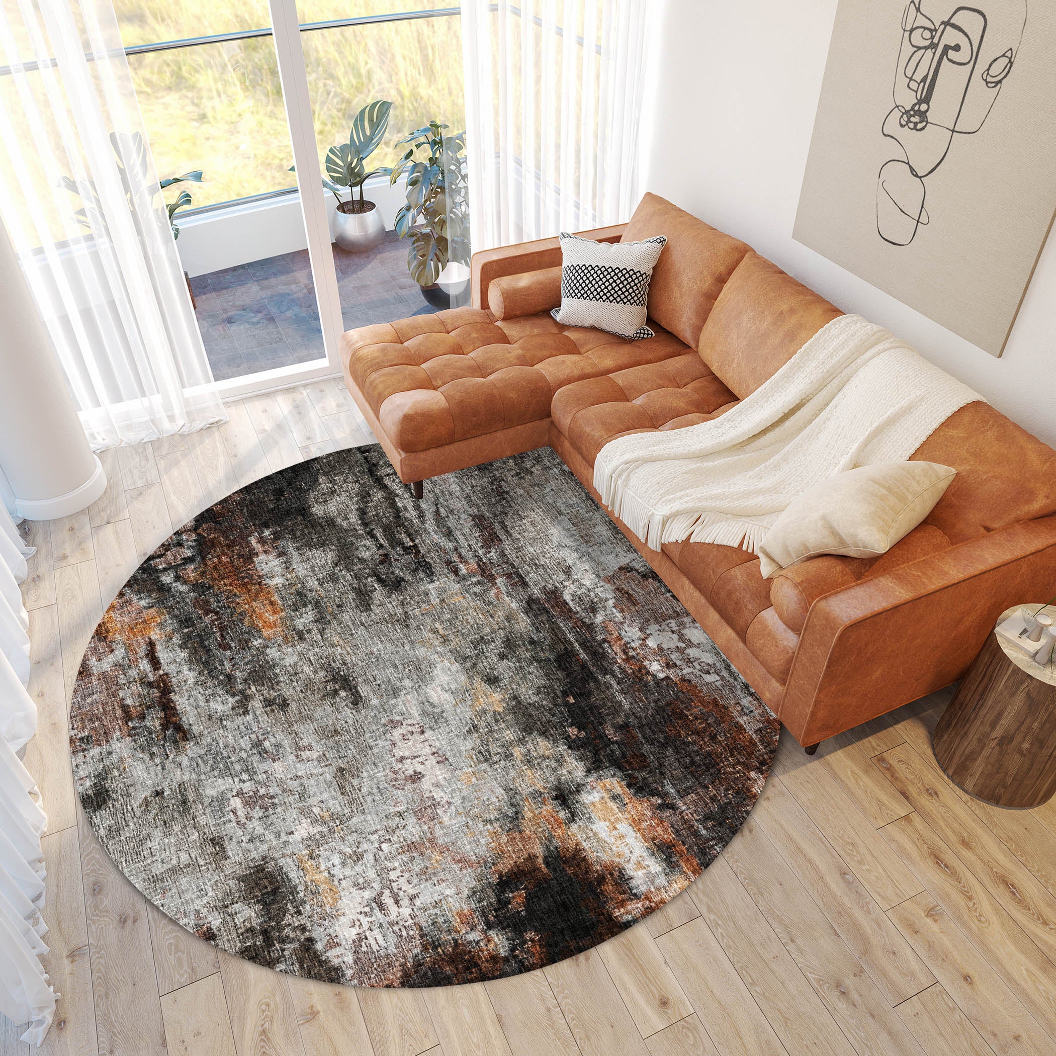 Luxury Washable Casual BO10 Gray Rug 8' x 8' #shape_Round