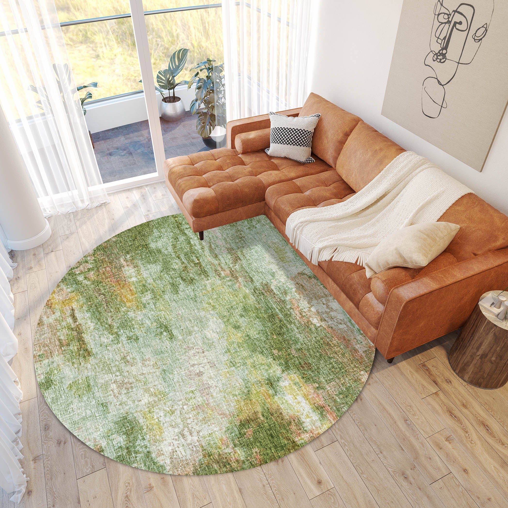 Luxury Washable Casual BO10 Sage Green Rug 8' x 8' #shape_Round