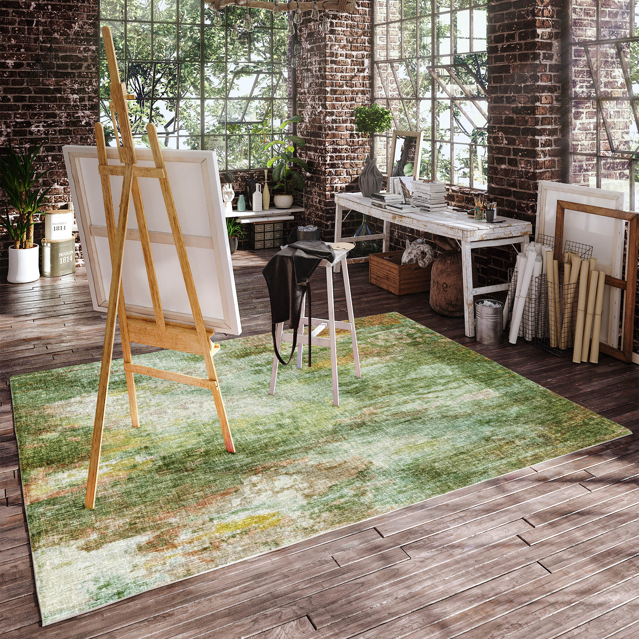 Luxury Washable Casual BO10 Sage Green Rug 2'6" x 3'10" #shape_Rectangle