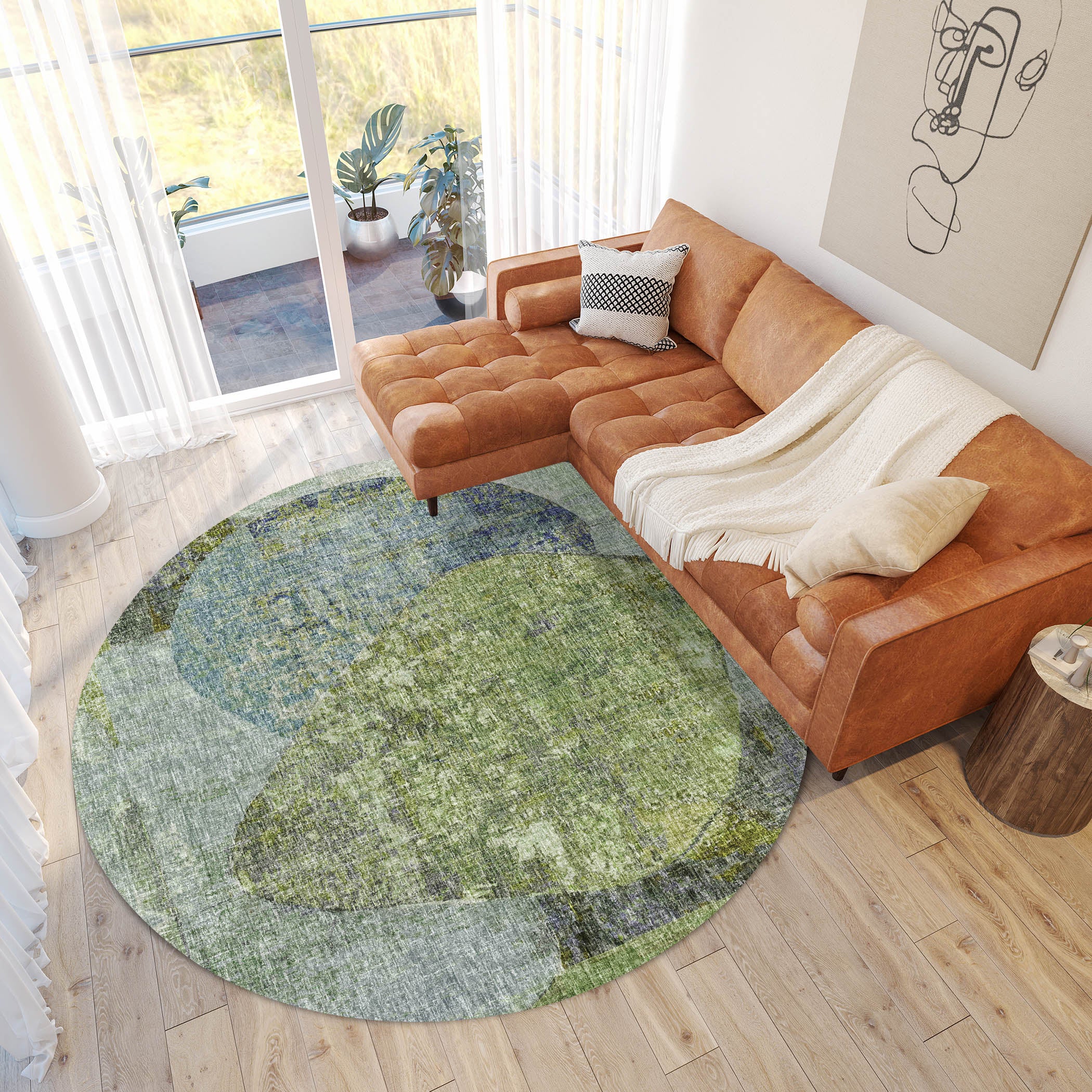 Luxury Washable Casual BO11 Aloe Green Rug 8' x 8' #shape_Round