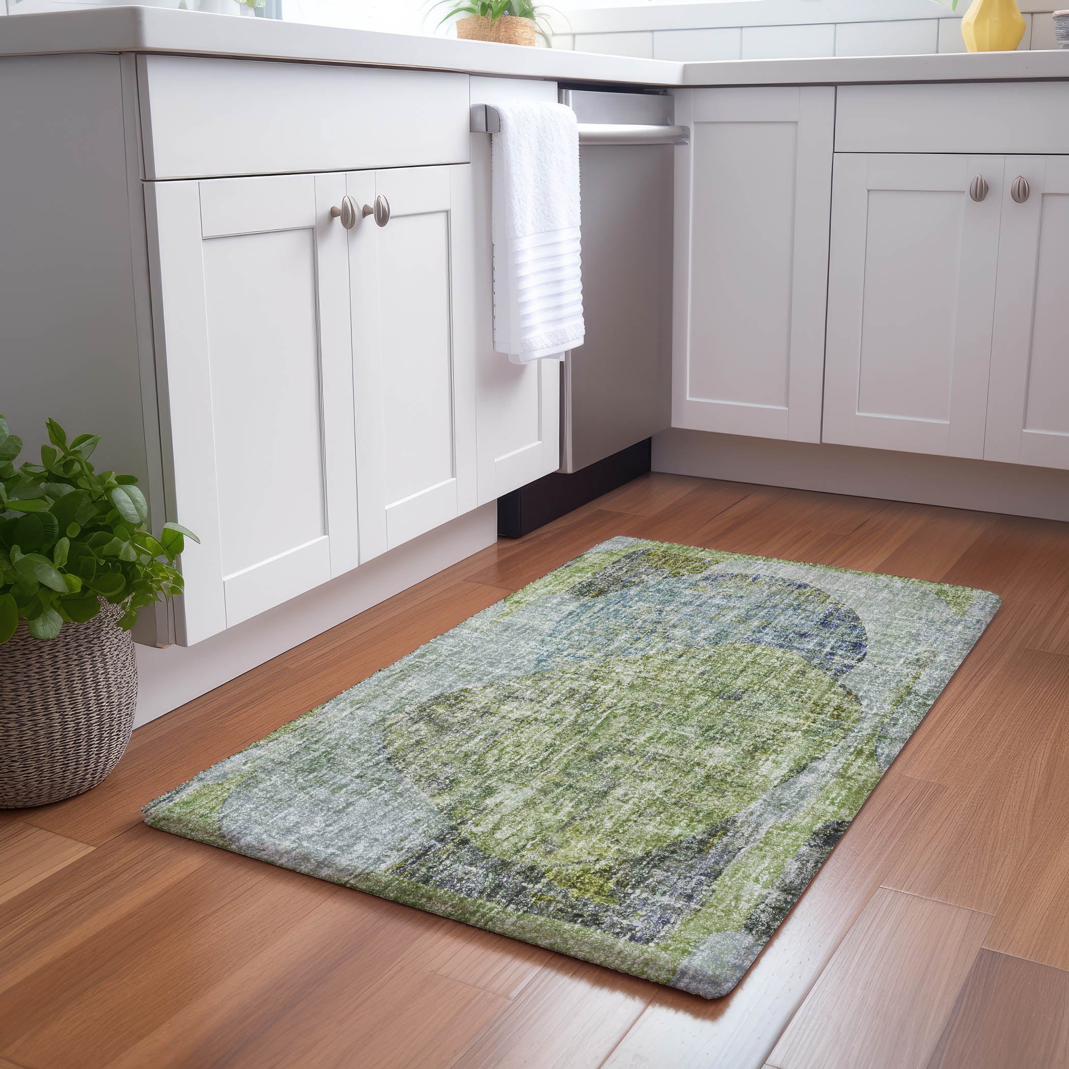 Luxury Washable Casual BO11 Aloe Green Rug 1'8" x 2'6" #shape_Rectangle