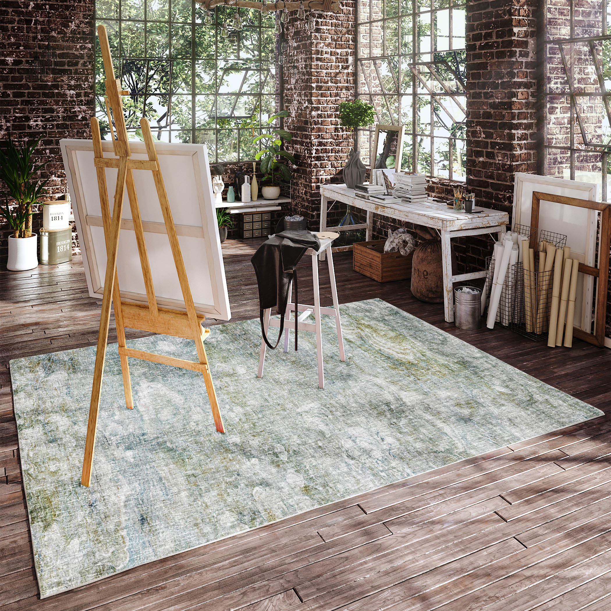 Luxury Washable Casual BO3 Seafoam Blue Rug 2'6" x 3'10" #shape_Rectangle