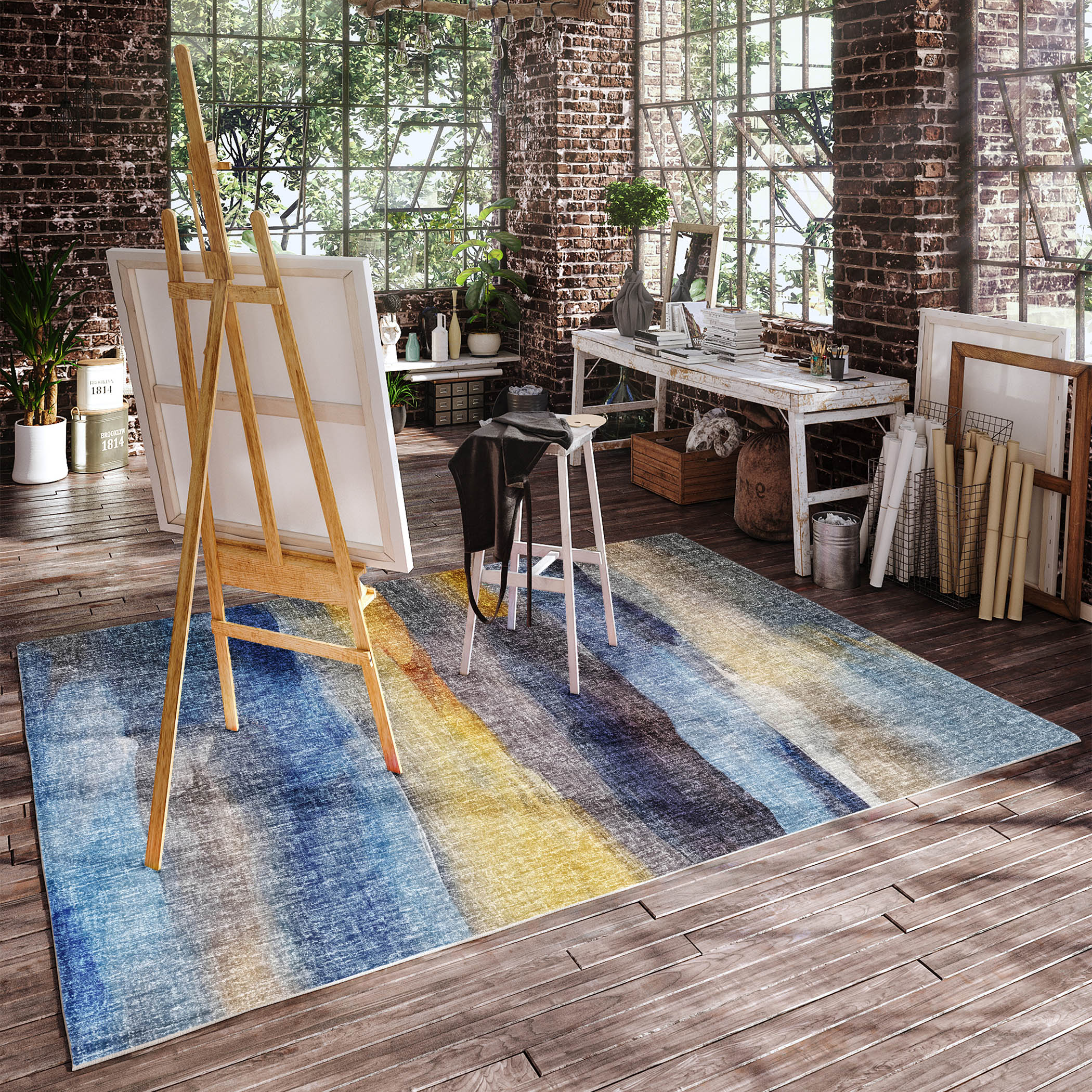 Luxury Washable Casual BO4 Blue Rug 2'6" x 3'10" #shape_Rectangle