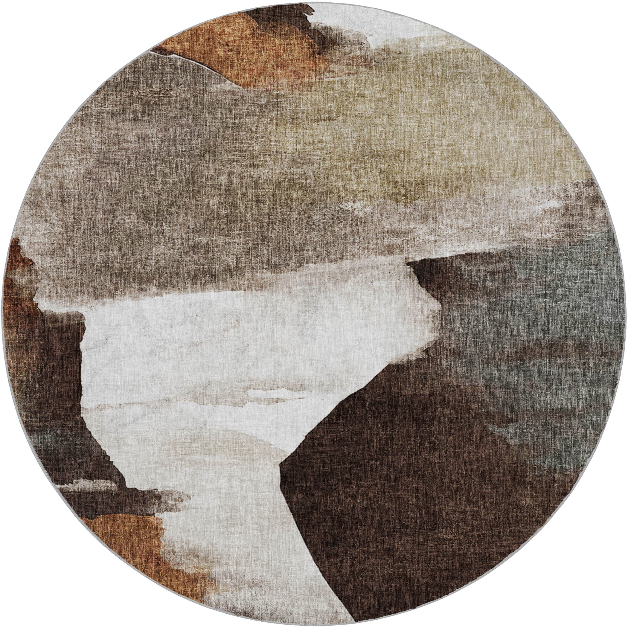 Luxury Washable Casual BO7 Taupe Brown Rug 8' x 8' #shape_Round