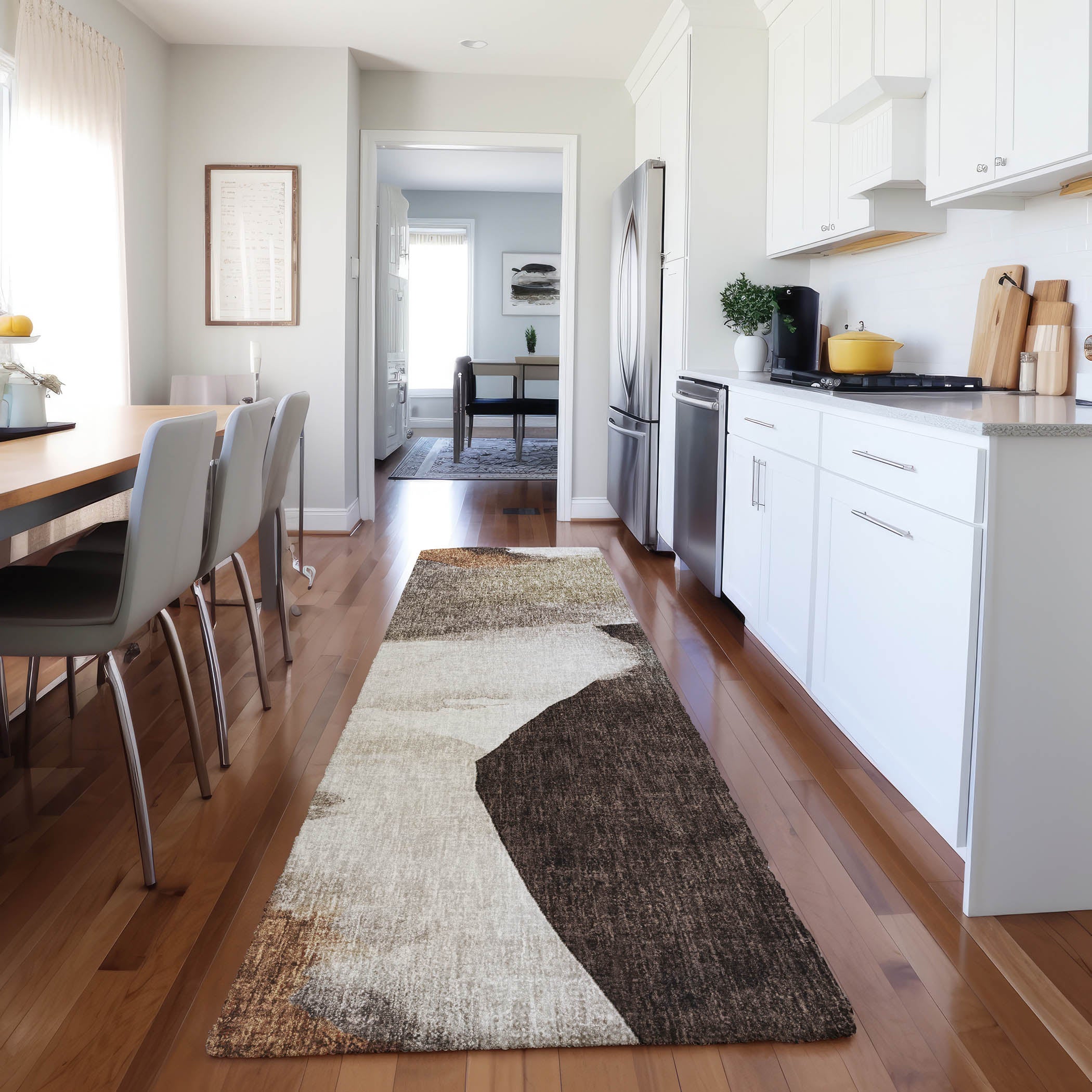 Luxury Washable Casual BO7 Taupe Brown Rug 2'3" x 7'6" #shape_Runner