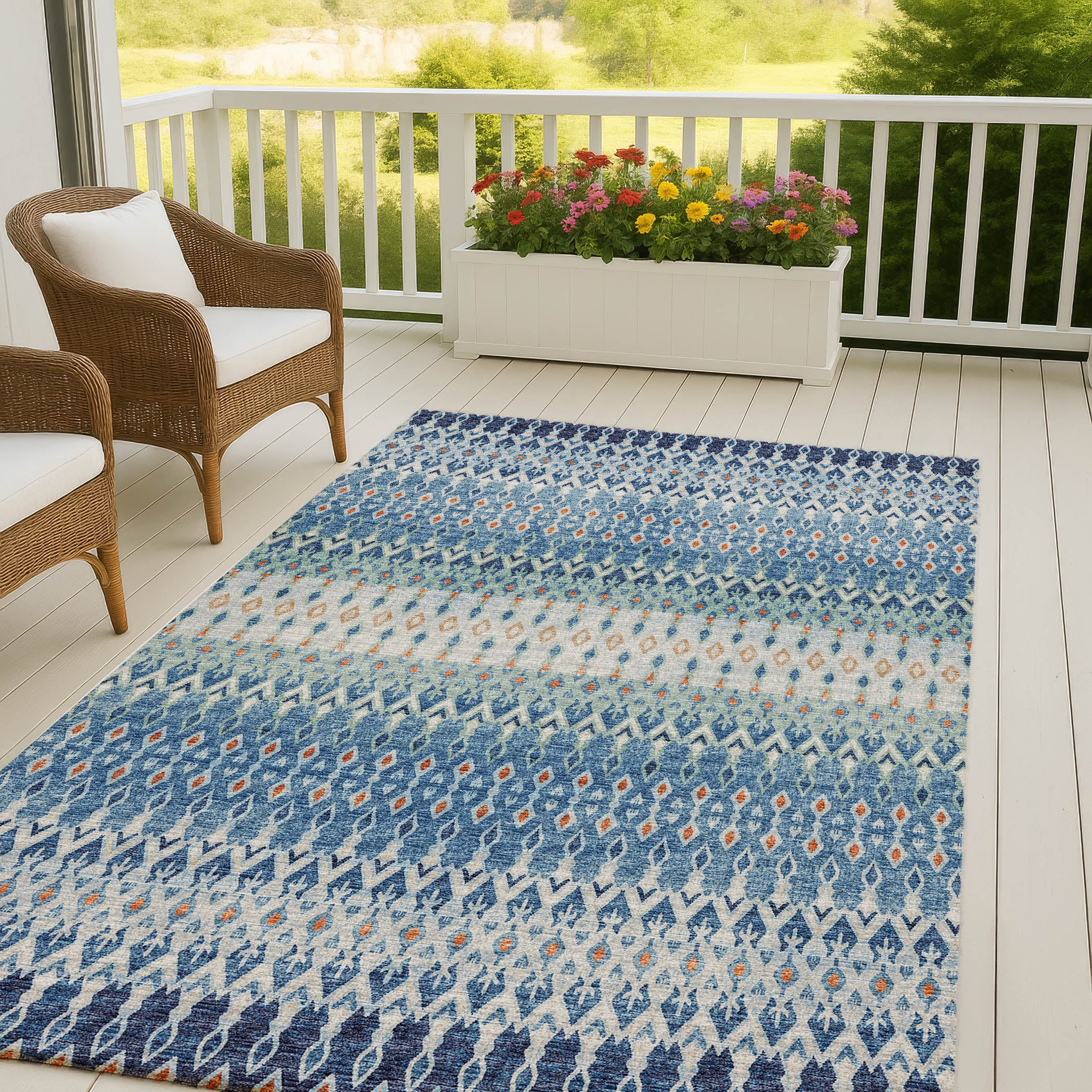 Luxury Machine Washable Indoor/Outdoor Casual BR1 Indigo Blue Rug 3' x 5' #shape_Rectangle