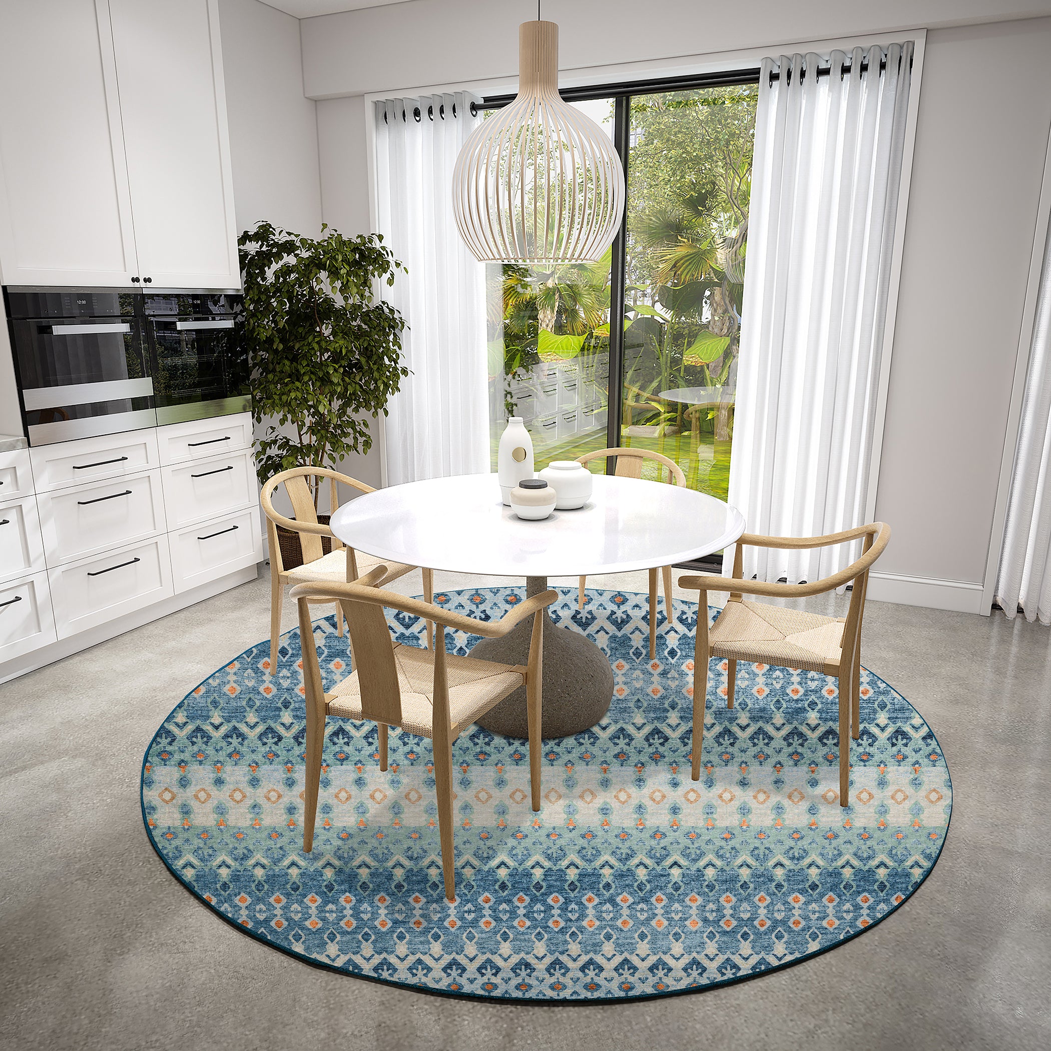 Luxury Machine Washable Indoor/Outdoor Casual BR1 Indigo Blue Rug 8' x 8' #shape_Round