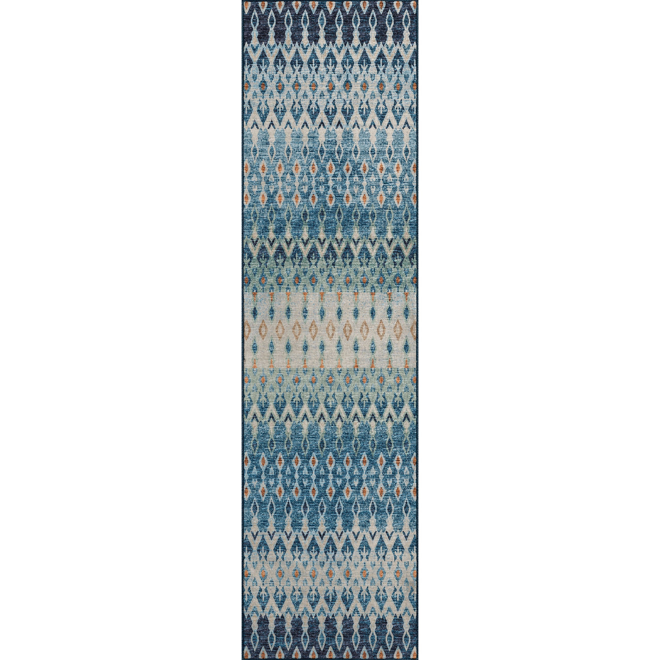 Luxury Machine Washable Indoor/Outdoor Casual BR1 Indigo Blue Rug 2'3" x 7'6" #shape_Runner