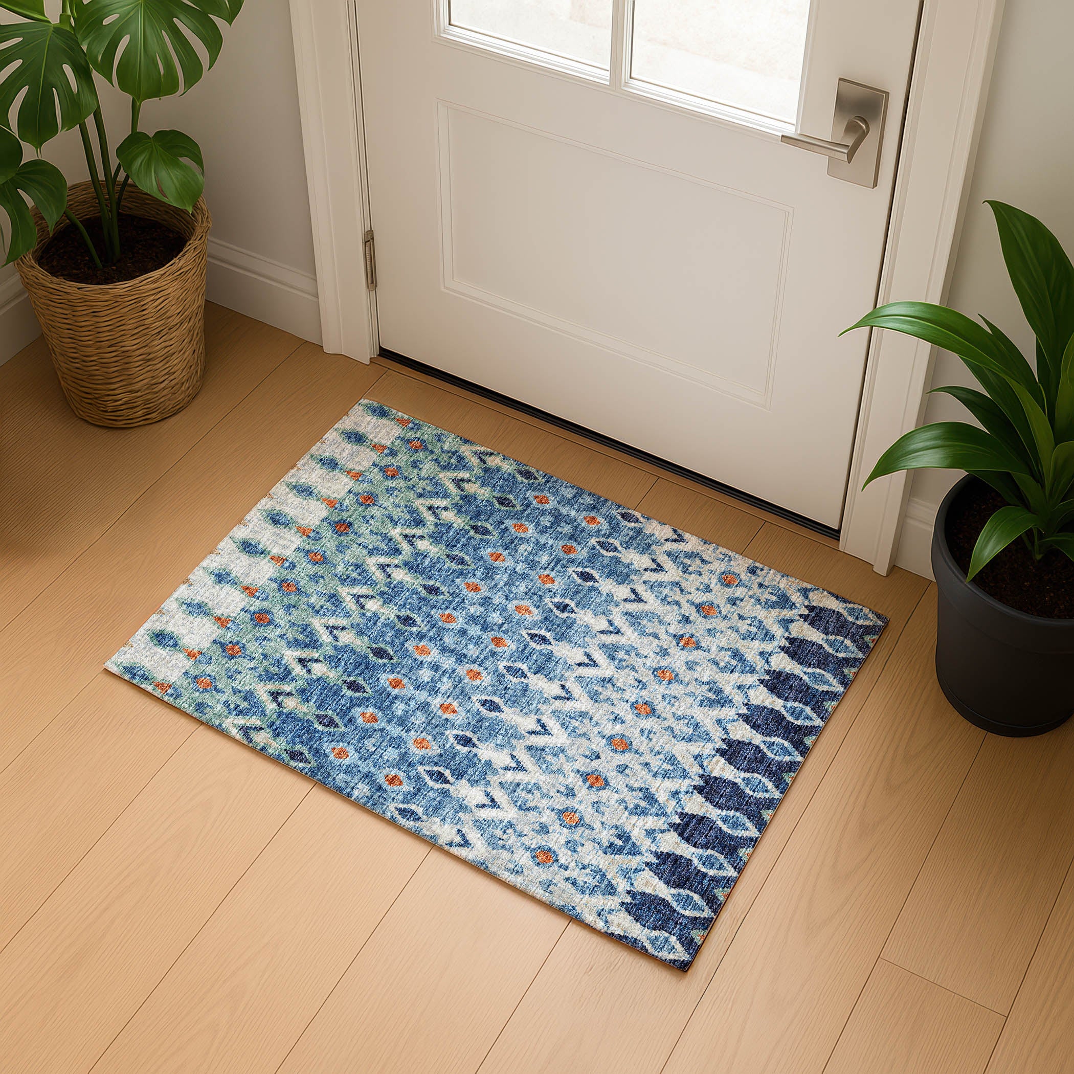 Luxury Machine Washable Indoor/Outdoor Casual BR1 Indigo Blue Rug 1'8" x 2'6" #shape_Rectangle