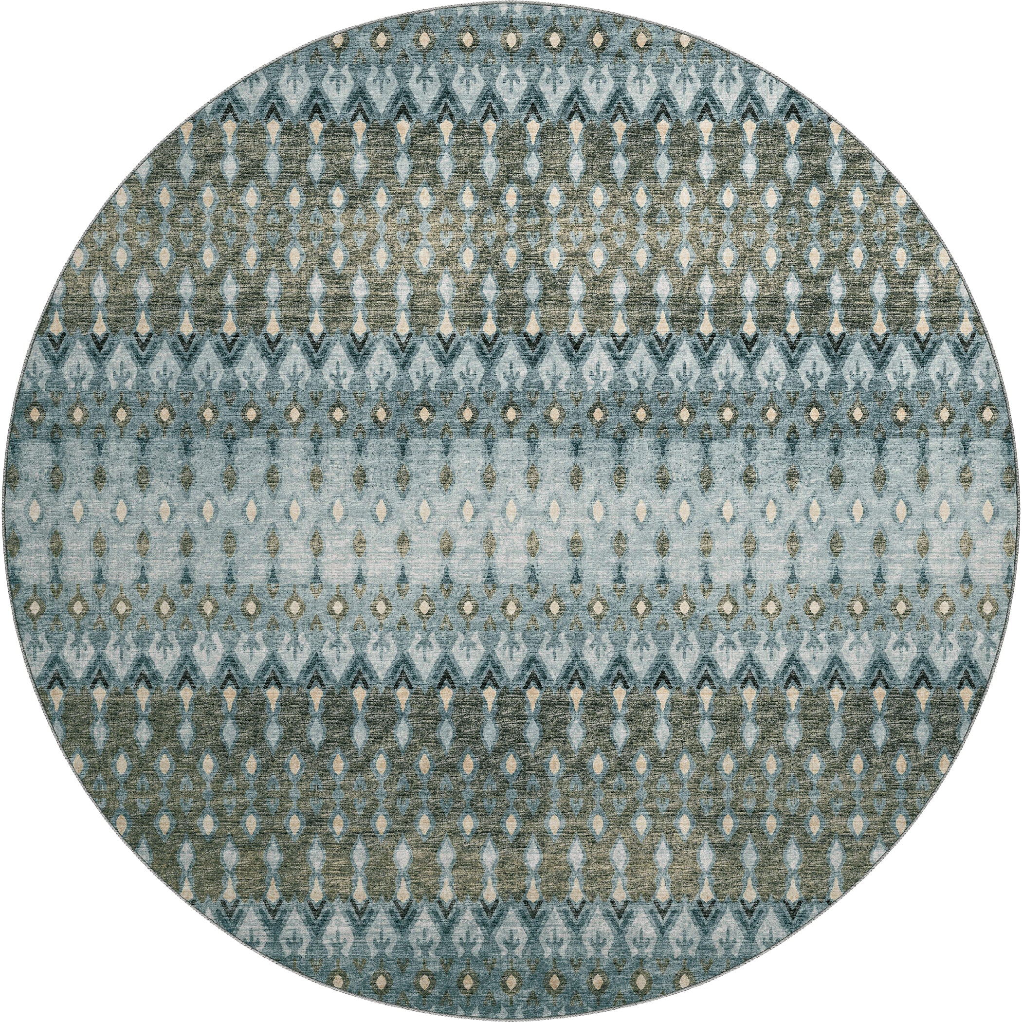 Luxury Machine Washable Indoor/Outdoor Casual BR1 Mineral Blue Rug 8' x 8' #shape_Round