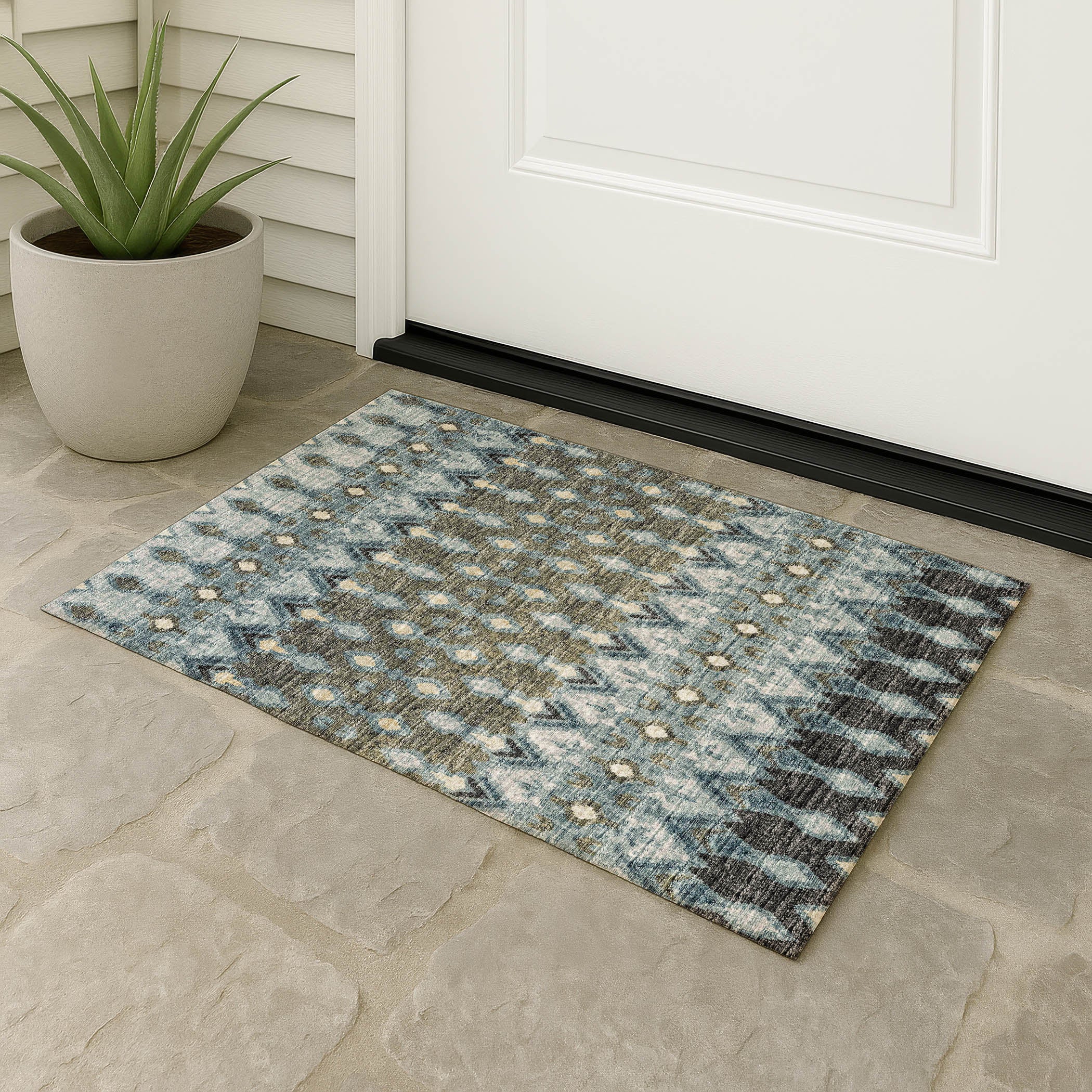 Luxury Machine Washable Indoor/Outdoor Casual BR1 Mineral Blue Rug 1'8" x 2'6" #shape_Rectangle