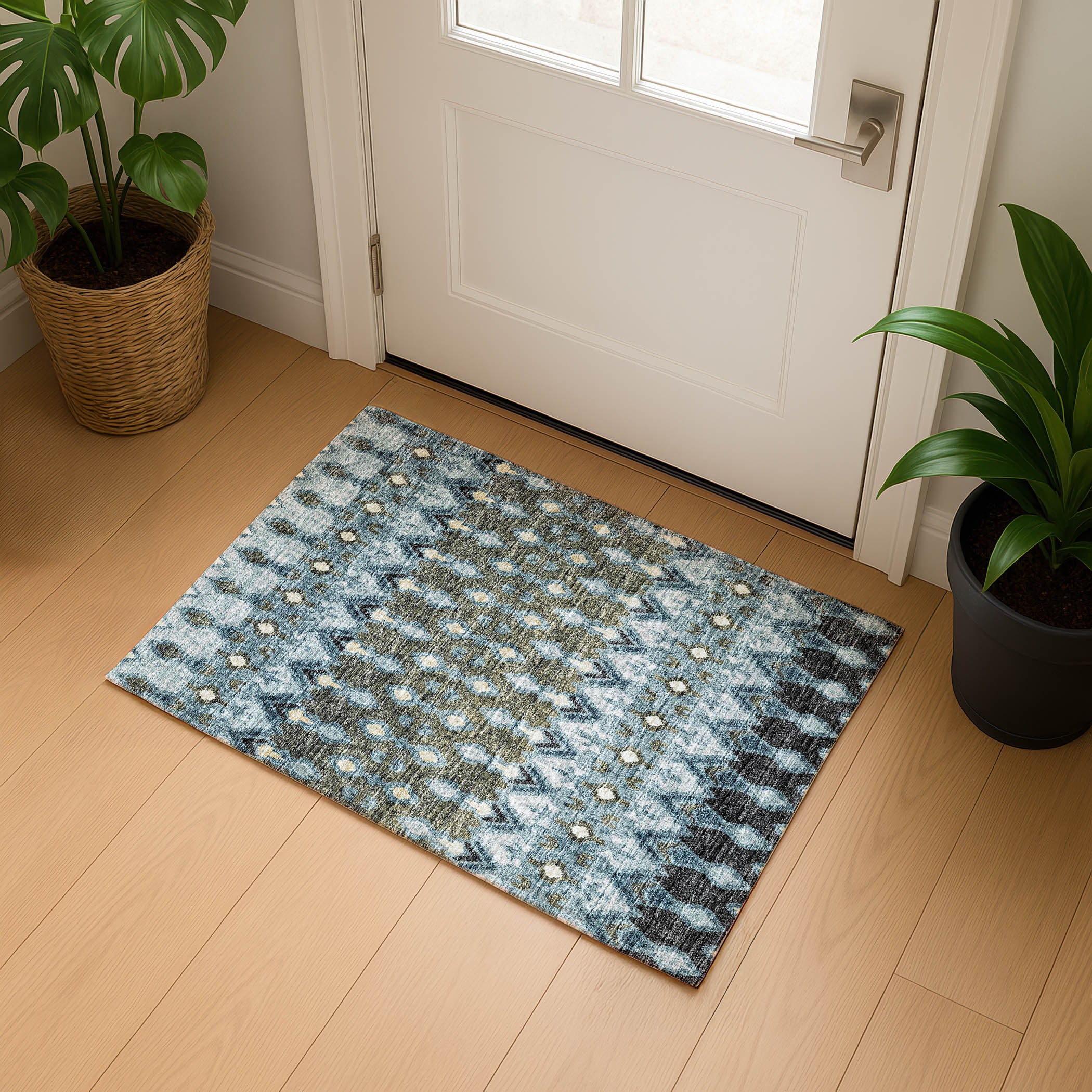 Luxury Machine Washable Indoor/Outdoor Casual BR1 Mineral Blue Rug 1'8" x 2'6" #shape_Rectangle