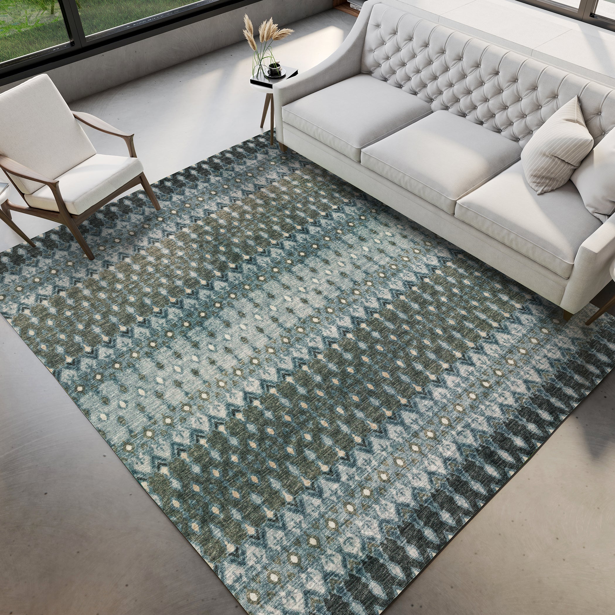 Luxury Machine Washable Indoor/Outdoor Casual BR1 Mineral Blue Rug 3' x 5' #shape_Rectangle