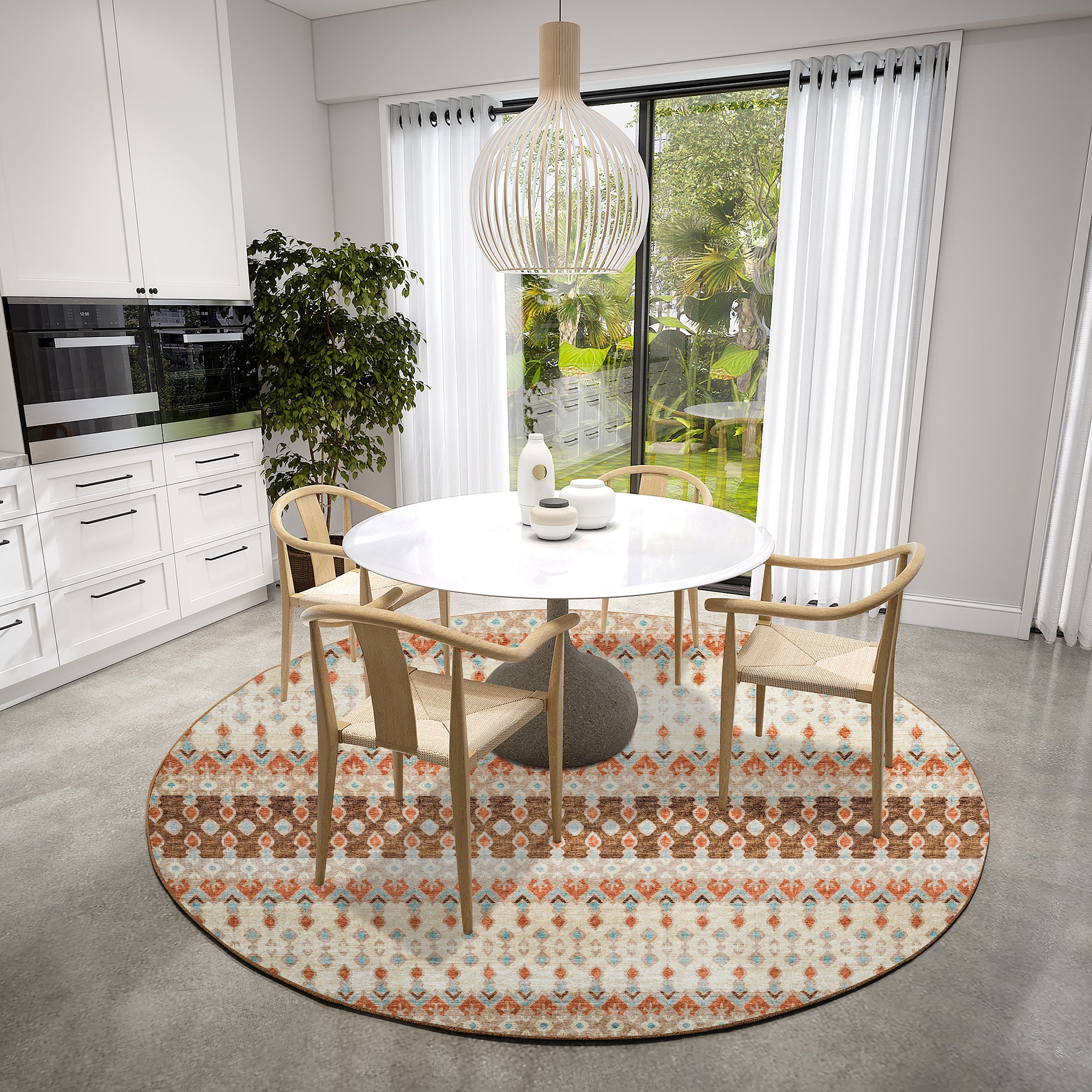 Luxury Machine Washable Indoor/Outdoor Casual BR1 Mocha Brown Rug 8' x 8' #shape_Round