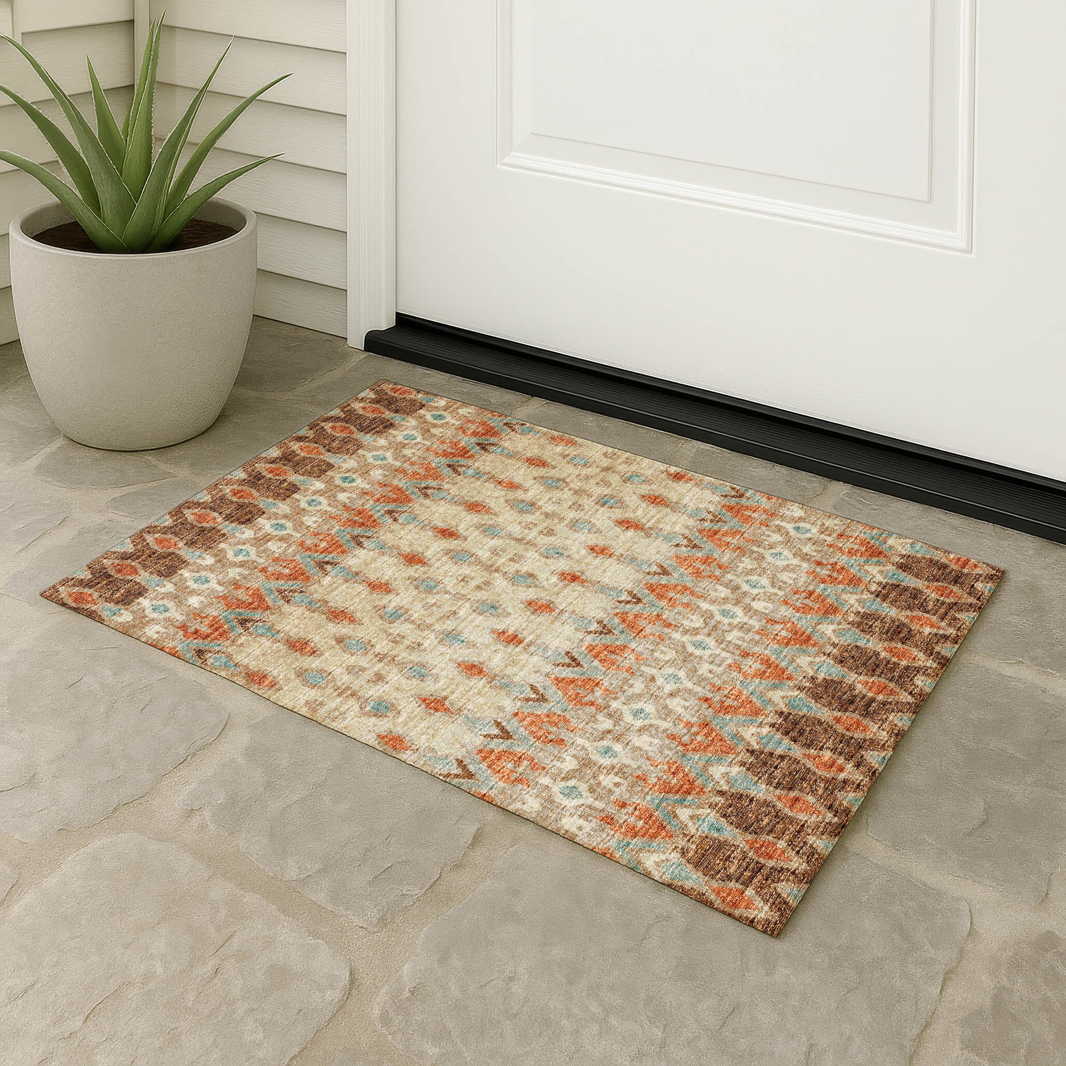 Luxury Machine Washable Indoor/Outdoor Casual BR1 Mocha Brown Rug 1'8" x 2'6" #shape_Rectangle
