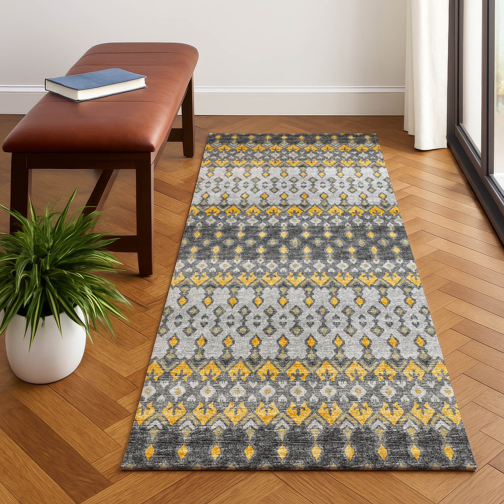Luxury Machine Washable Indoor/Outdoor Casual BR1 Pewter Gray Rug 2'3" x 7'6" #shape_Runner