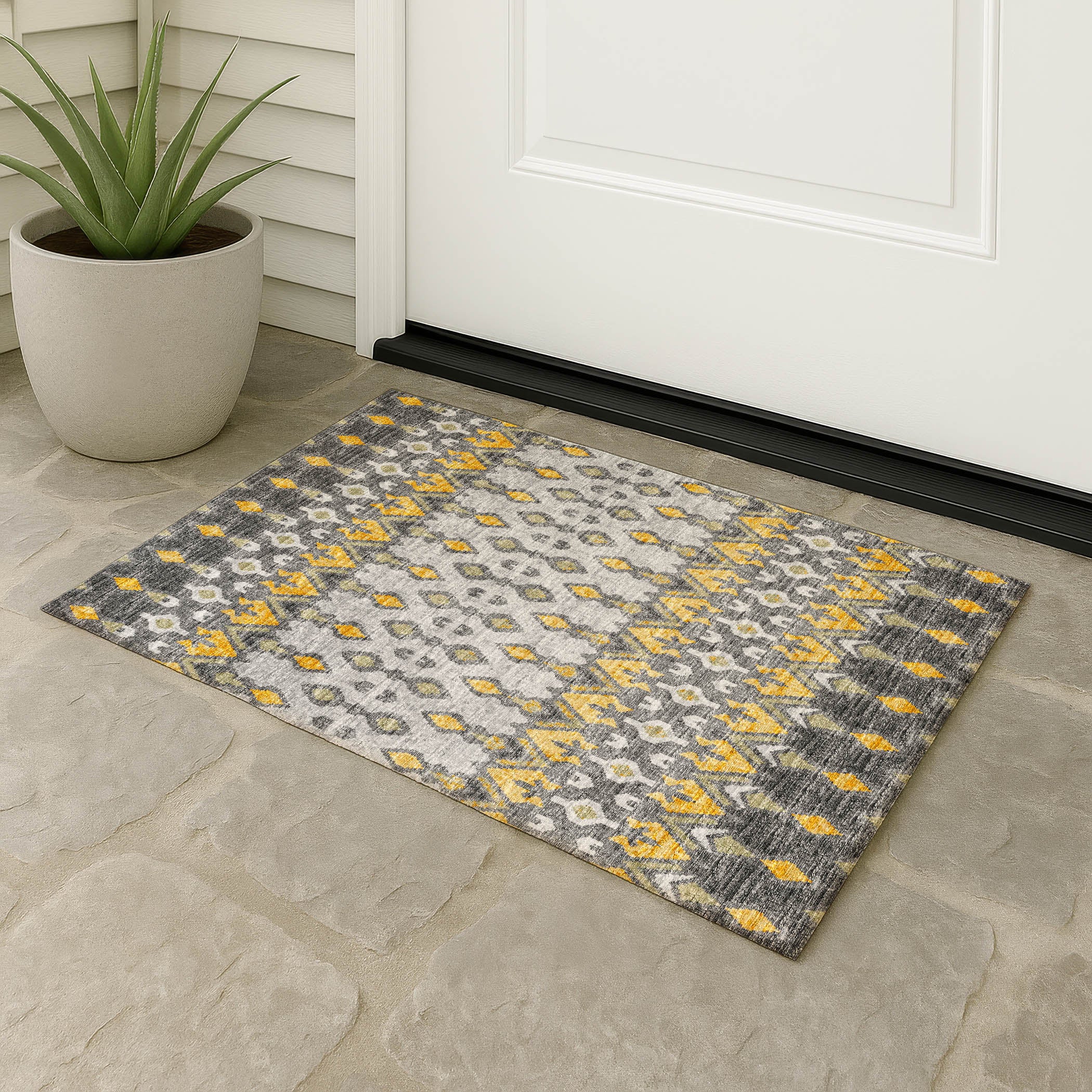Luxury Machine Washable Indoor/Outdoor Casual BR1 Pewter Gray Rug 1'8" x 2'6" #shape_Rectangle