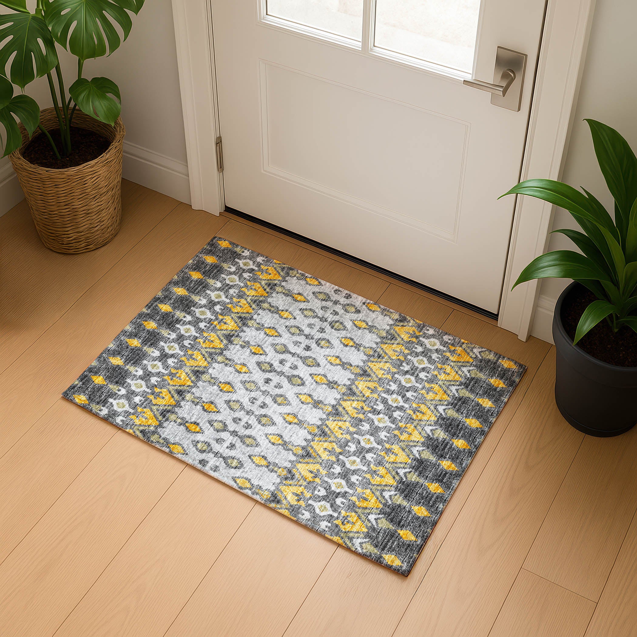 Luxury Machine Washable Indoor/Outdoor Casual BR1 Pewter Gray Rug 1'8" x 2'6" #shape_Rectangle