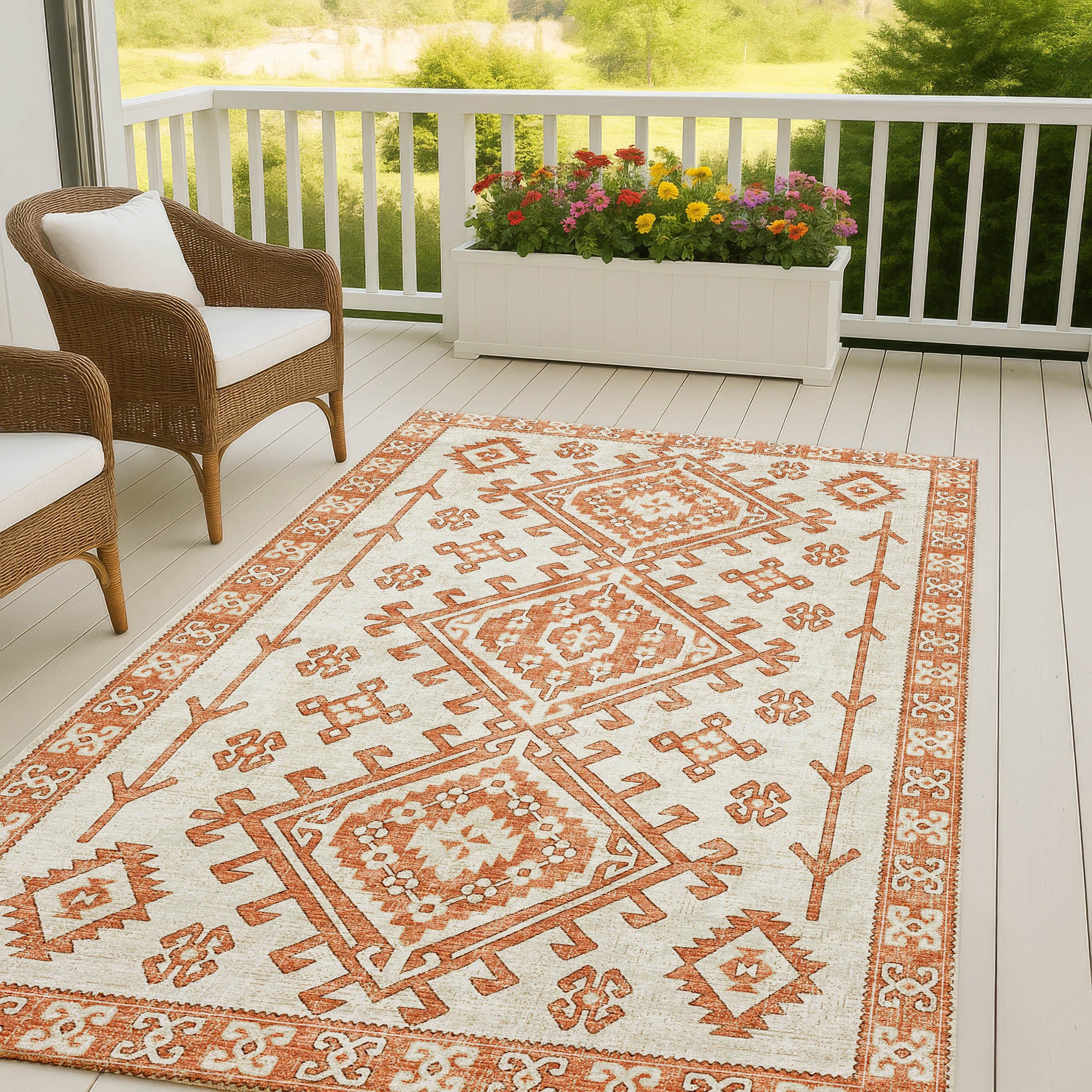 Luxury Machine Washable Indoor/Outdoor Casual BR2 Ivory Rug 3' x 5' #shape_Rectangle