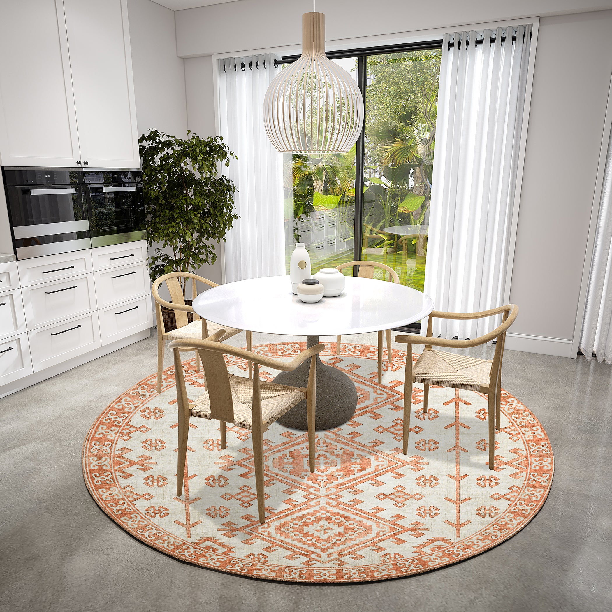 Luxury Machine Washable Indoor/Outdoor Casual BR2 Ivory Rug 8' x 8' #shape_Round
