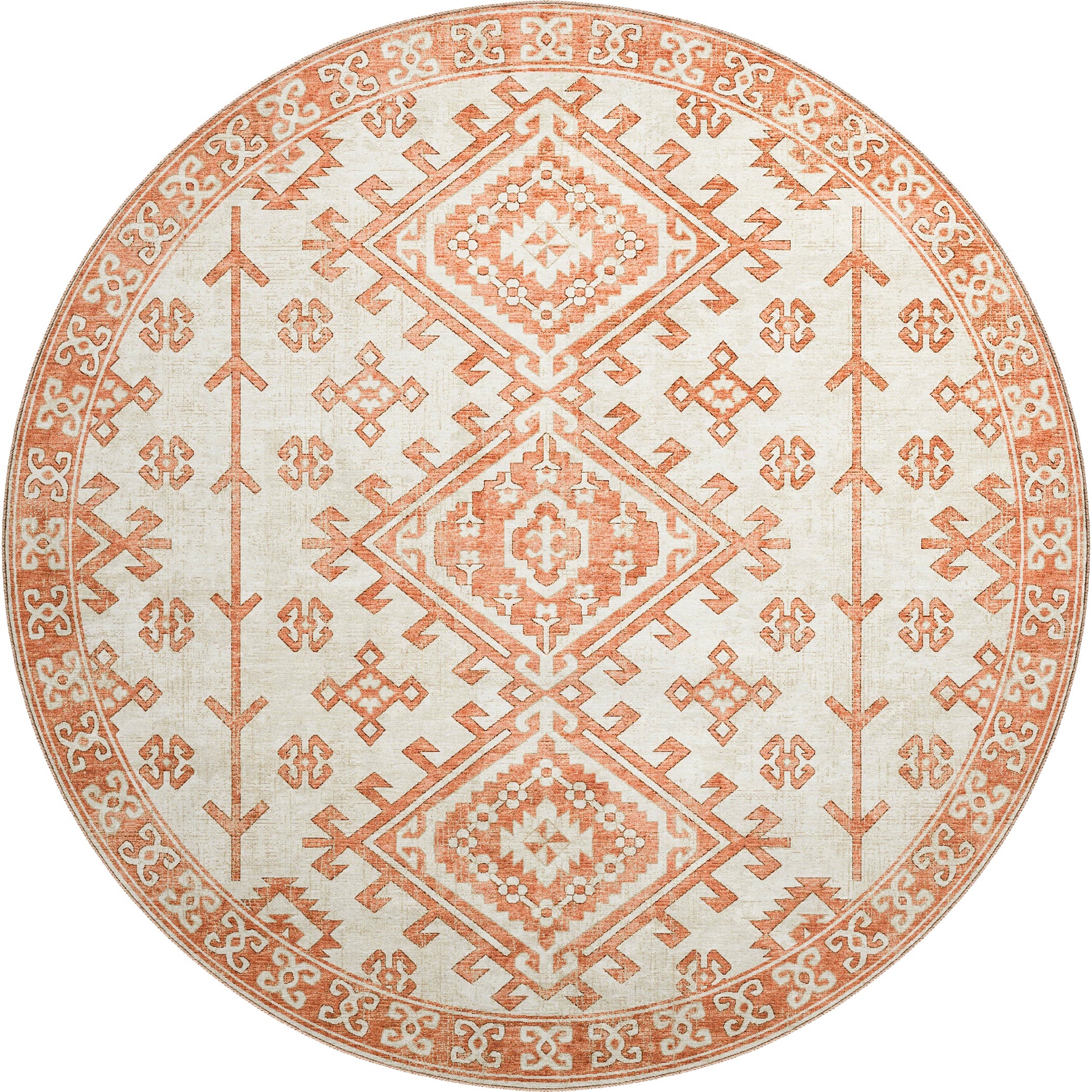 Luxury Machine Washable Indoor/Outdoor Casual BR2 Ivory Rug 8' x 8' #shape_Round
