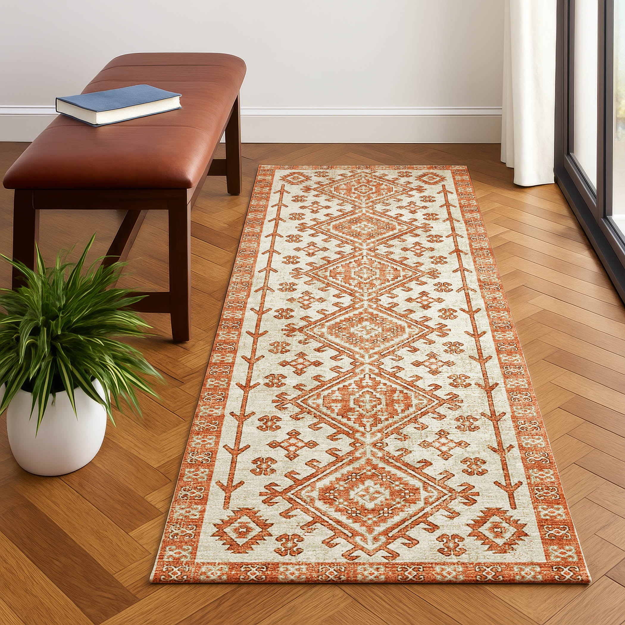 Luxury Machine Washable Indoor/Outdoor Casual BR2 Ivory Rug 2'3" x 7'6" #shape_Runner