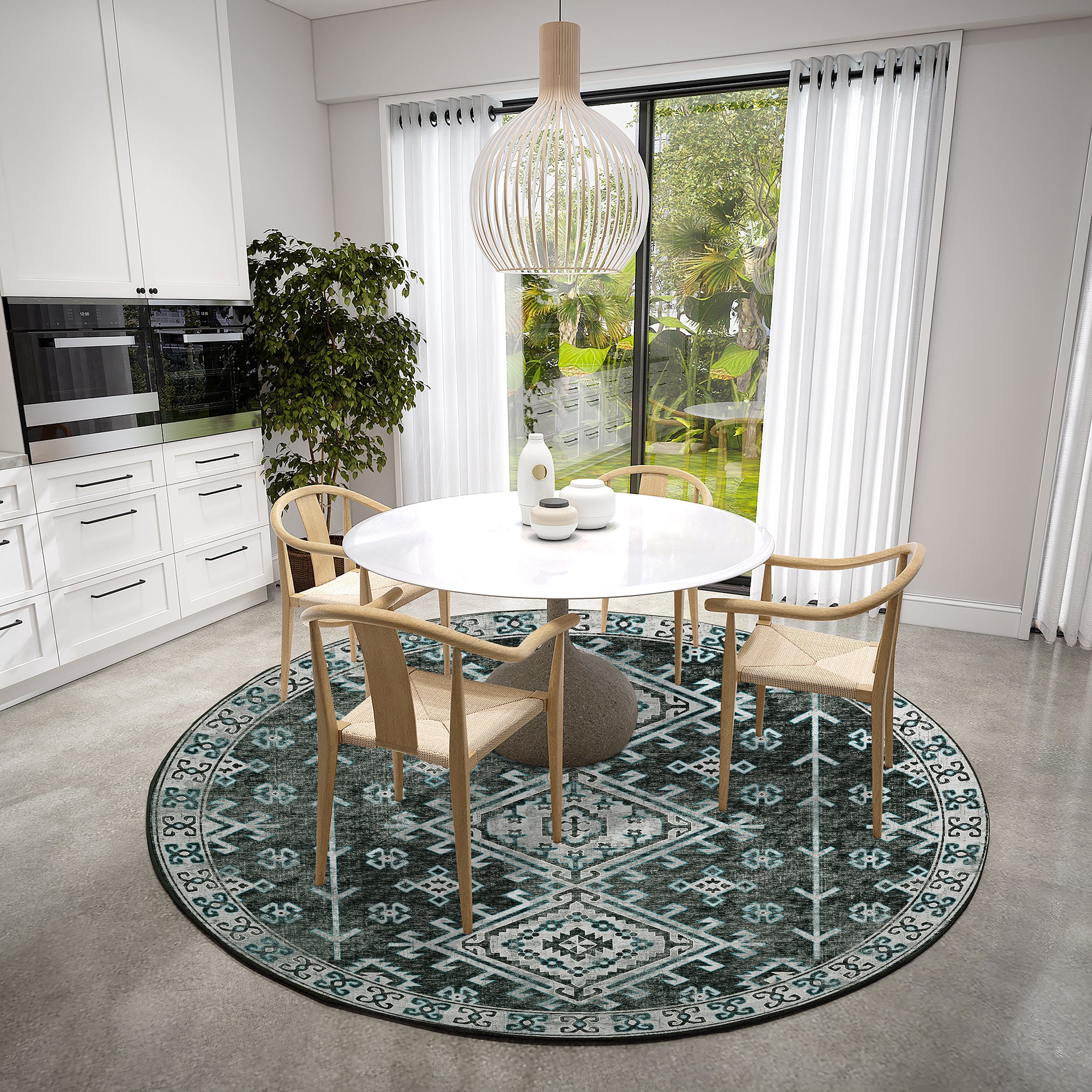 Luxury Machine Washable Indoor/Outdoor Casual BR2 Midnight Black Rug 8' x 8' #shape_Round