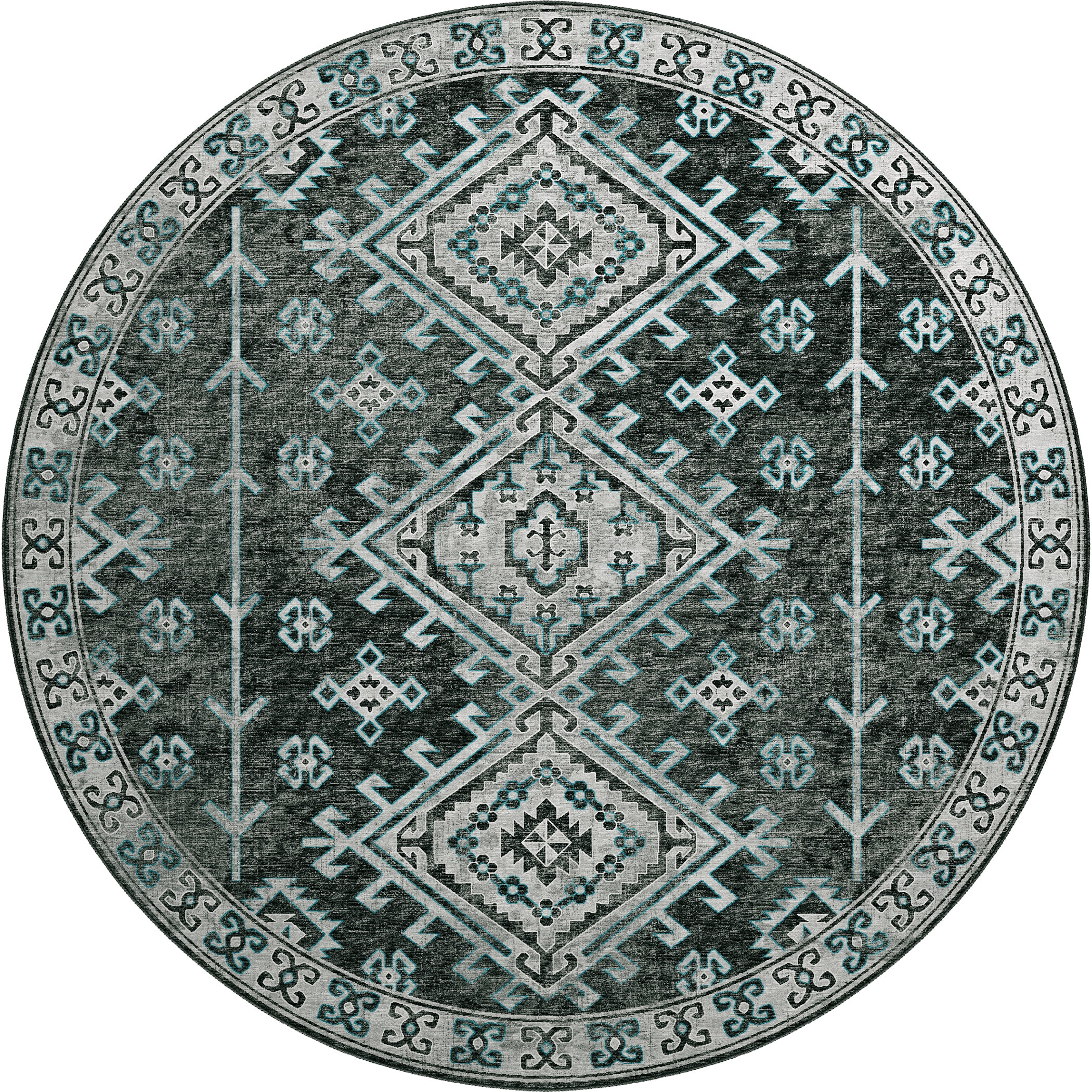 Luxury Machine Washable Indoor/Outdoor Casual BR2 Midnight Black Rug 8' x 8' #shape_Round