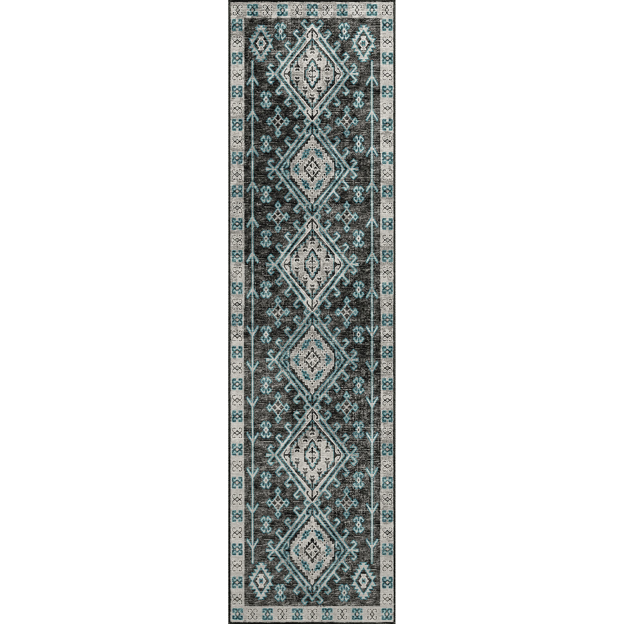 Luxury Machine Washable Indoor/Outdoor Casual BR2 Midnight Black Rug 2'3" x 7'6" #shape_Runner