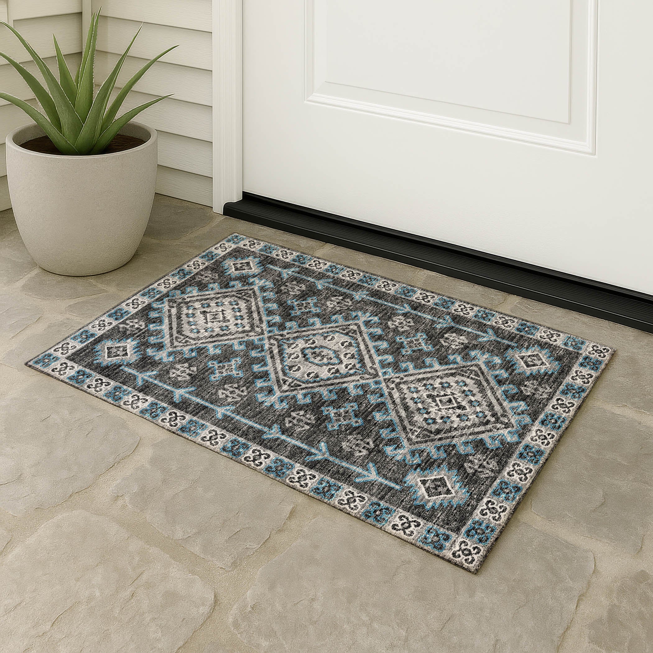 Luxury Machine Washable Indoor/Outdoor Casual BR2 Midnight Black Rug 1'8" x 2'6" #shape_Rectangle