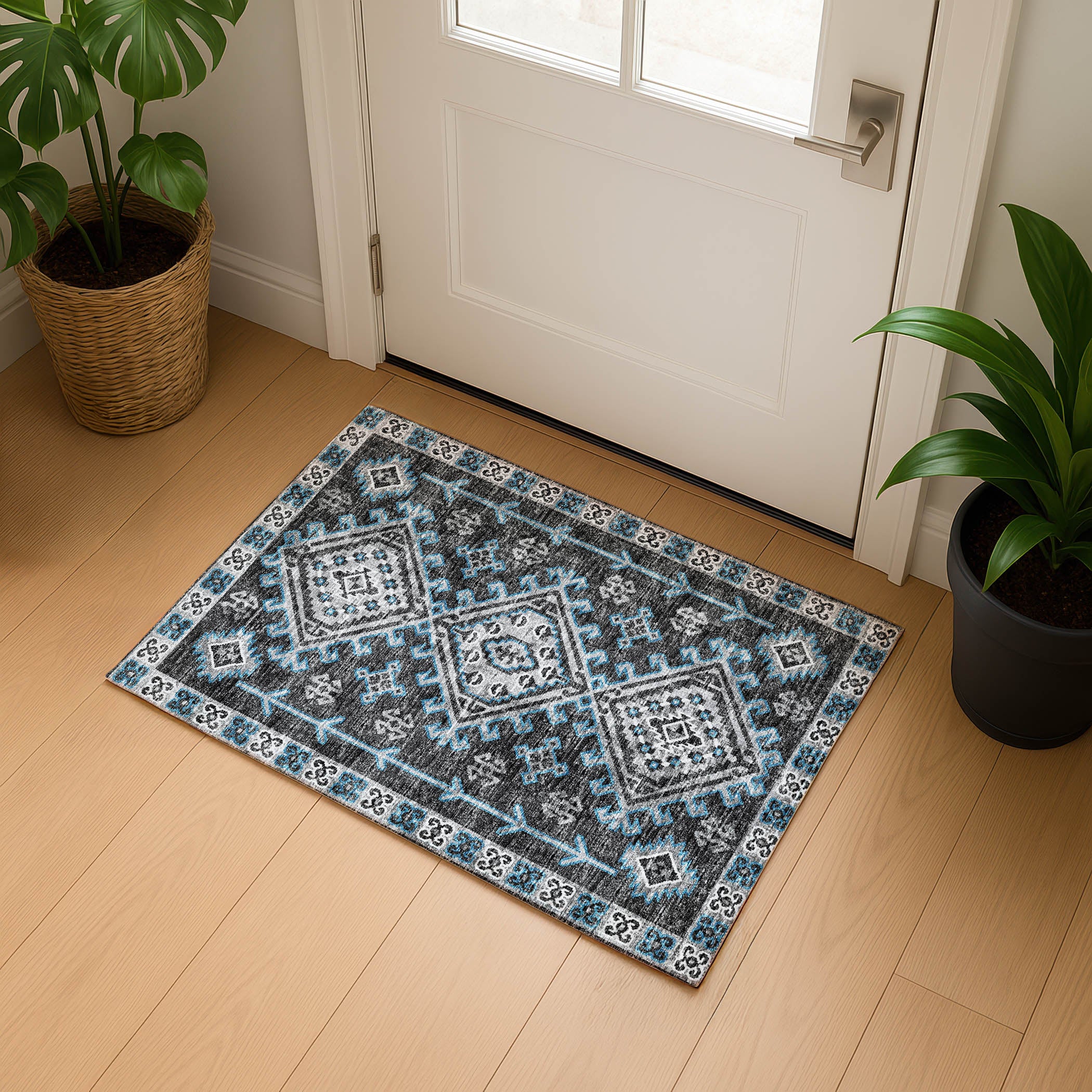 Luxury Machine Washable Indoor/Outdoor Casual BR2 Midnight Black Rug 1'8" x 2'6" #shape_Rectangle