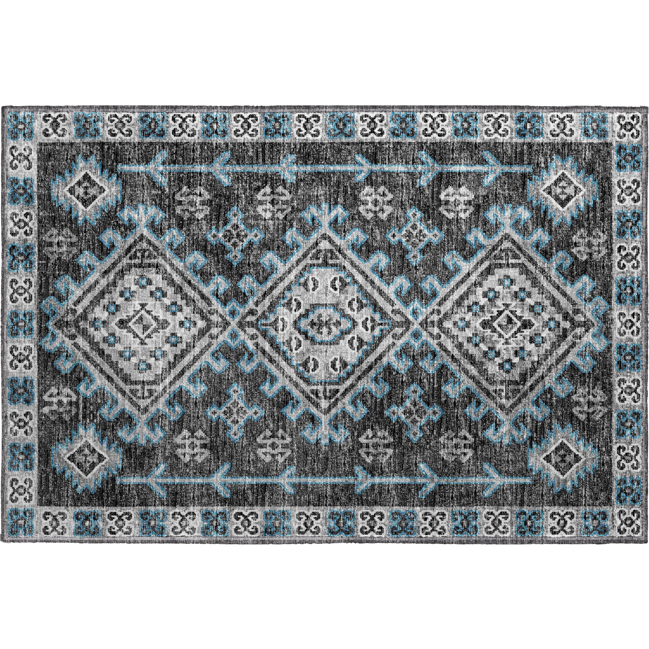 Luxury Machine Washable Indoor/Outdoor Casual BR2 Midnight Black Rug 1'8" x 2'6" #shape_Rectangle