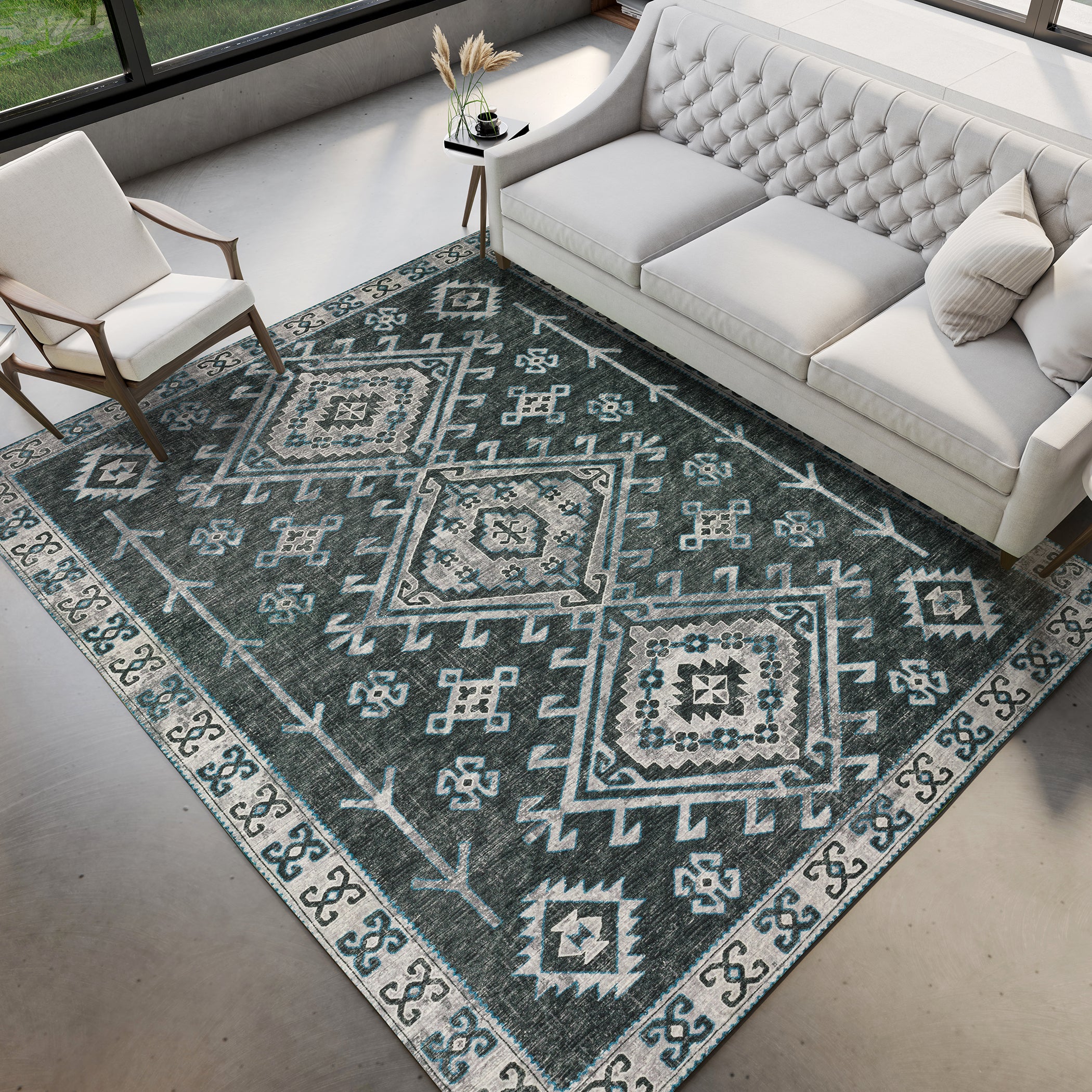 Luxury Machine Washable Indoor/Outdoor Casual BR2 Midnight Black Rug 3' x 5' #shape_Rectangle