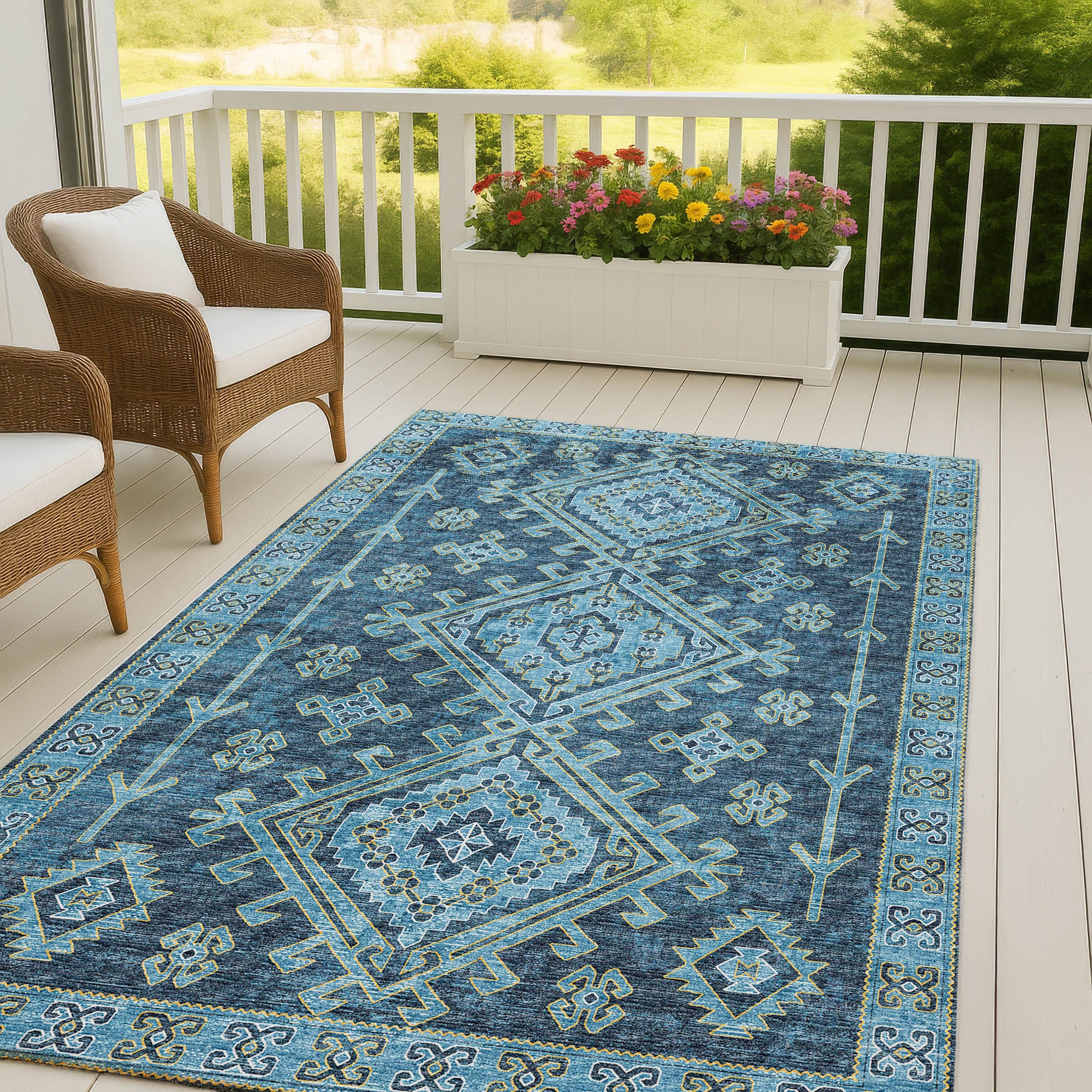 Luxury Machine Washable Indoor/Outdoor Casual BR2 Navy Blue Rug 3' x 5' #shape_Rectangle