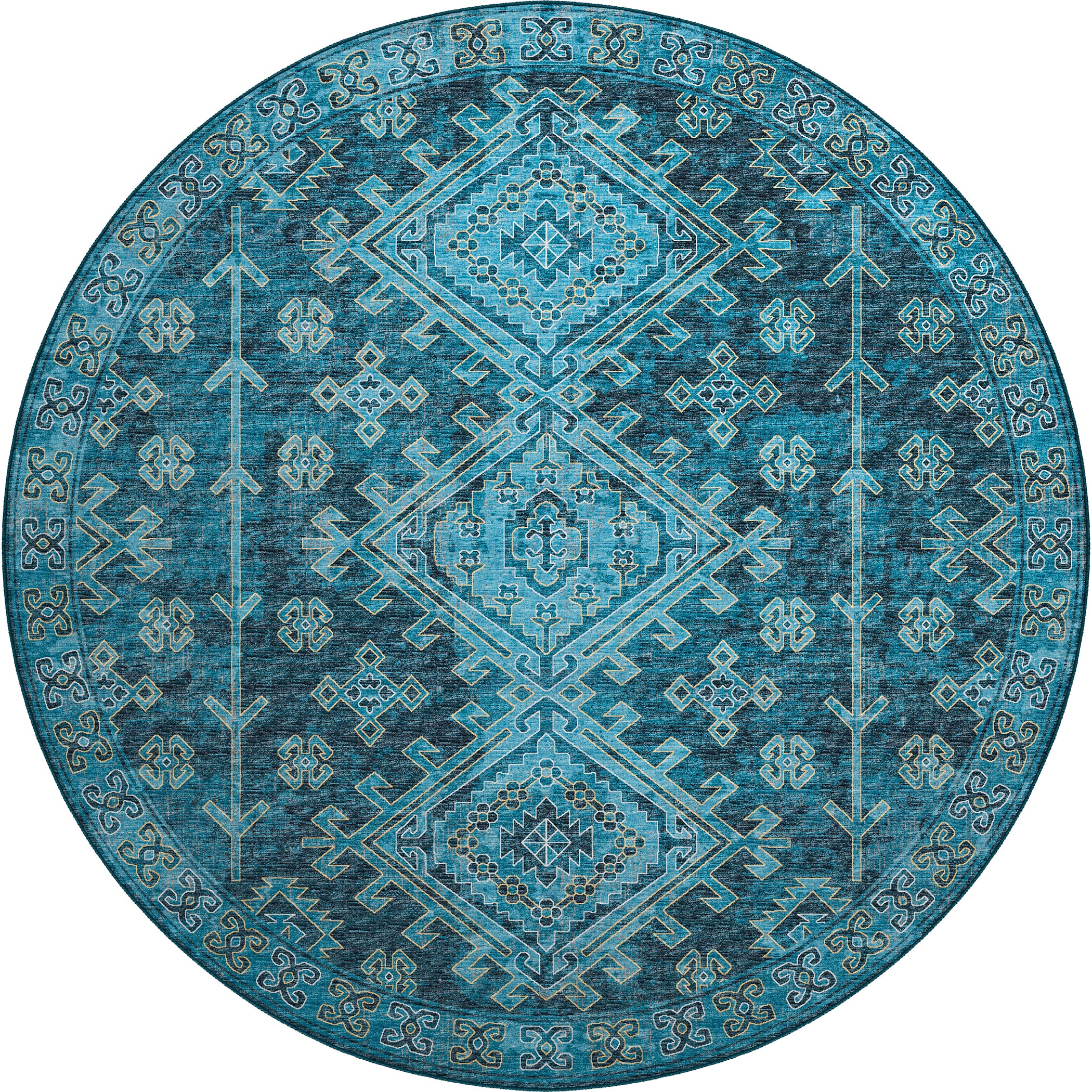 Luxury Machine Washable Indoor/Outdoor Casual BR2 Navy Blue Rug 8' x 8' #shape_Round
