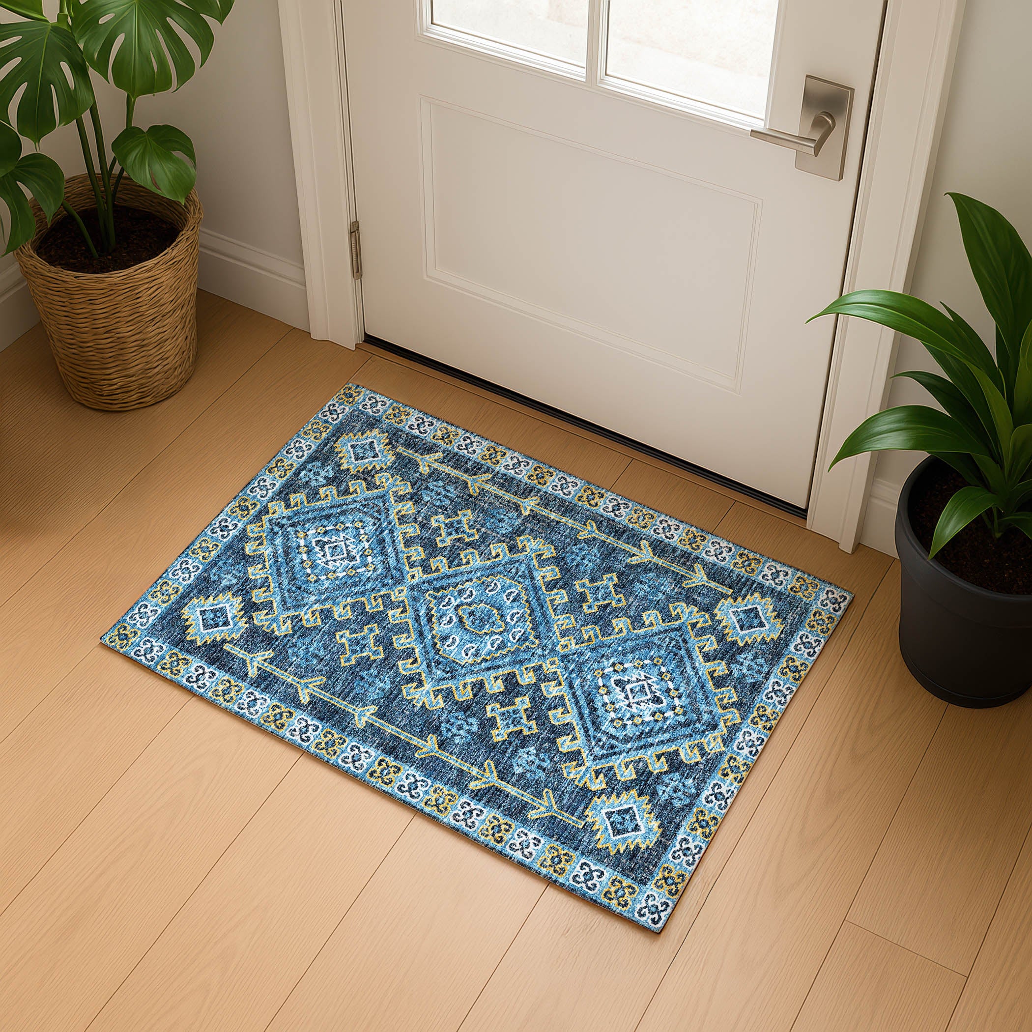 Luxury Machine Washable Indoor/Outdoor Casual BR2 Navy Blue Rug 1'8" x 2'6" #shape_Rectangle