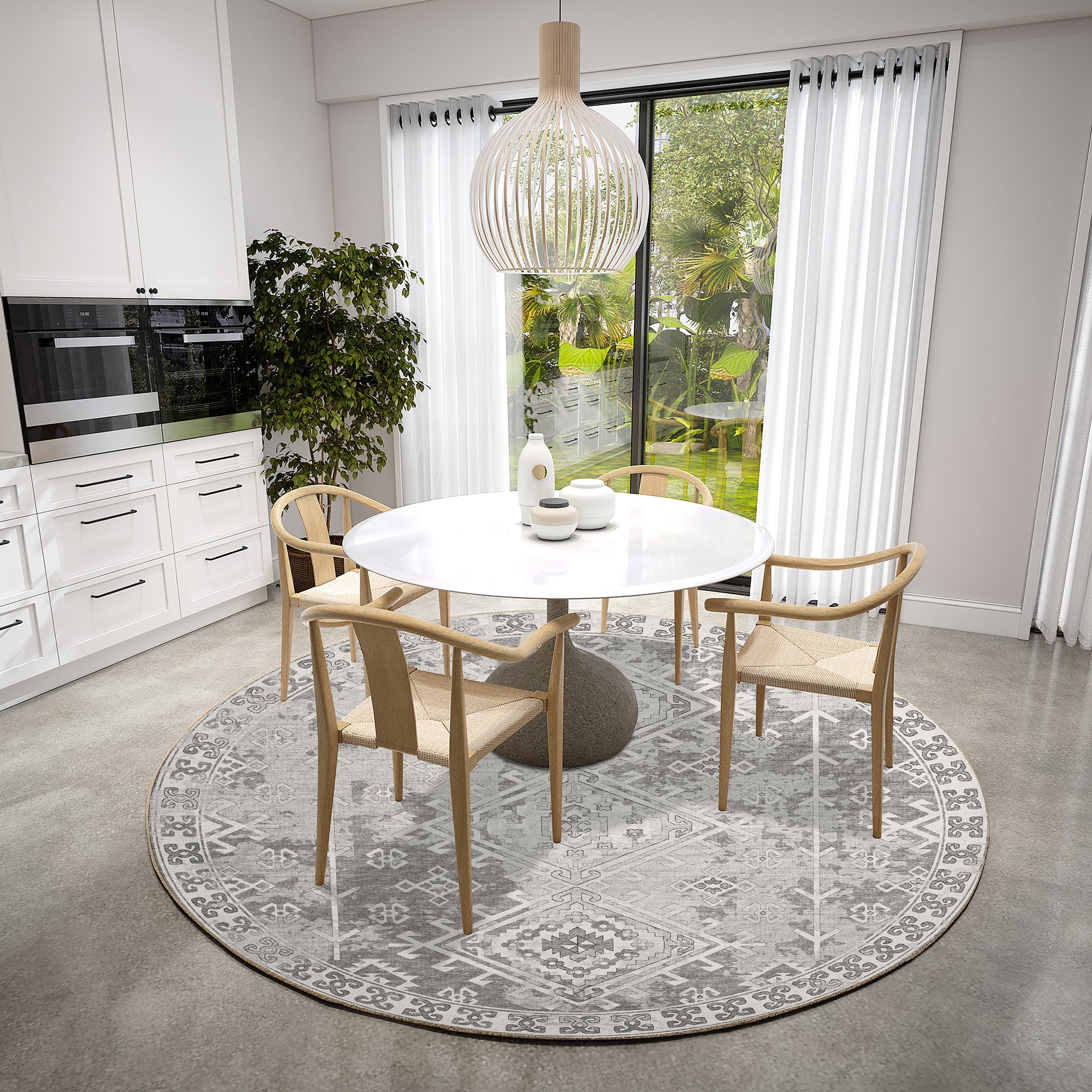 Luxury Machine Washable Indoor/Outdoor Casual BR2 Silver Gray Rug 8' x 8' #shape_Round