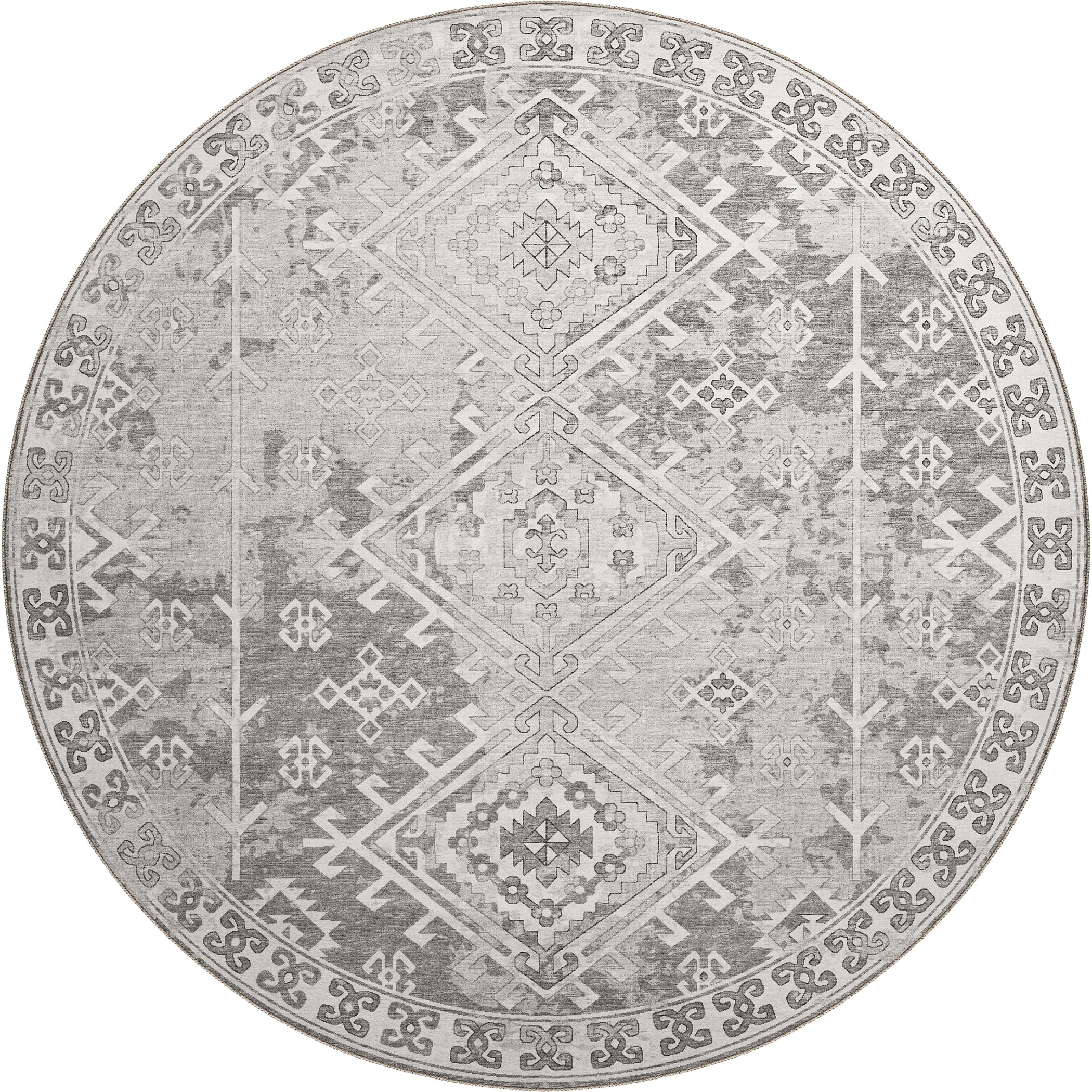Luxury Machine Washable Indoor/Outdoor Casual BR2 Silver Gray Rug 8' x 8' #shape_Round