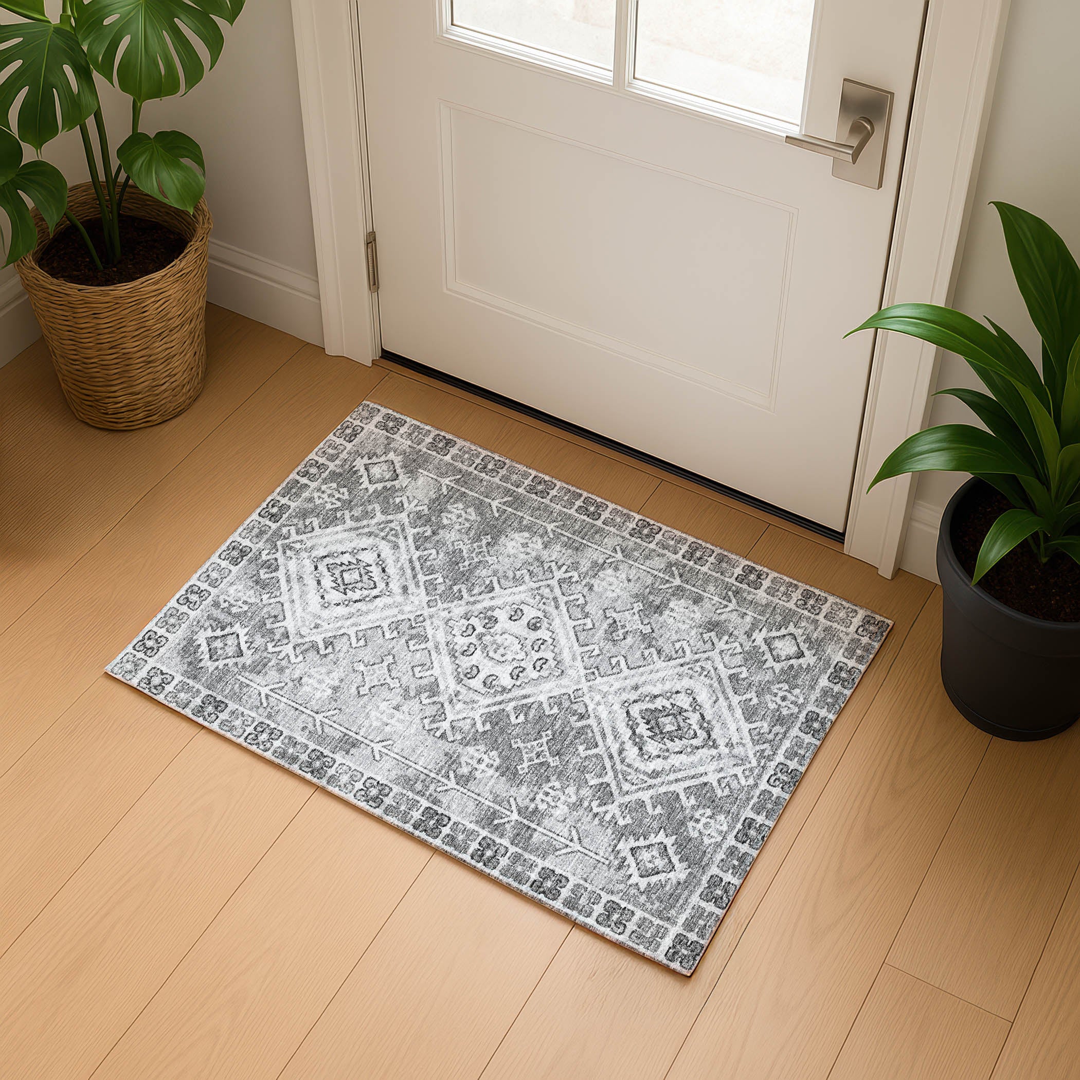 Luxury Machine Washable Indoor/Outdoor Casual BR2 Silver Gray Rug 1'8" x 2'6" #shape_Rectangle